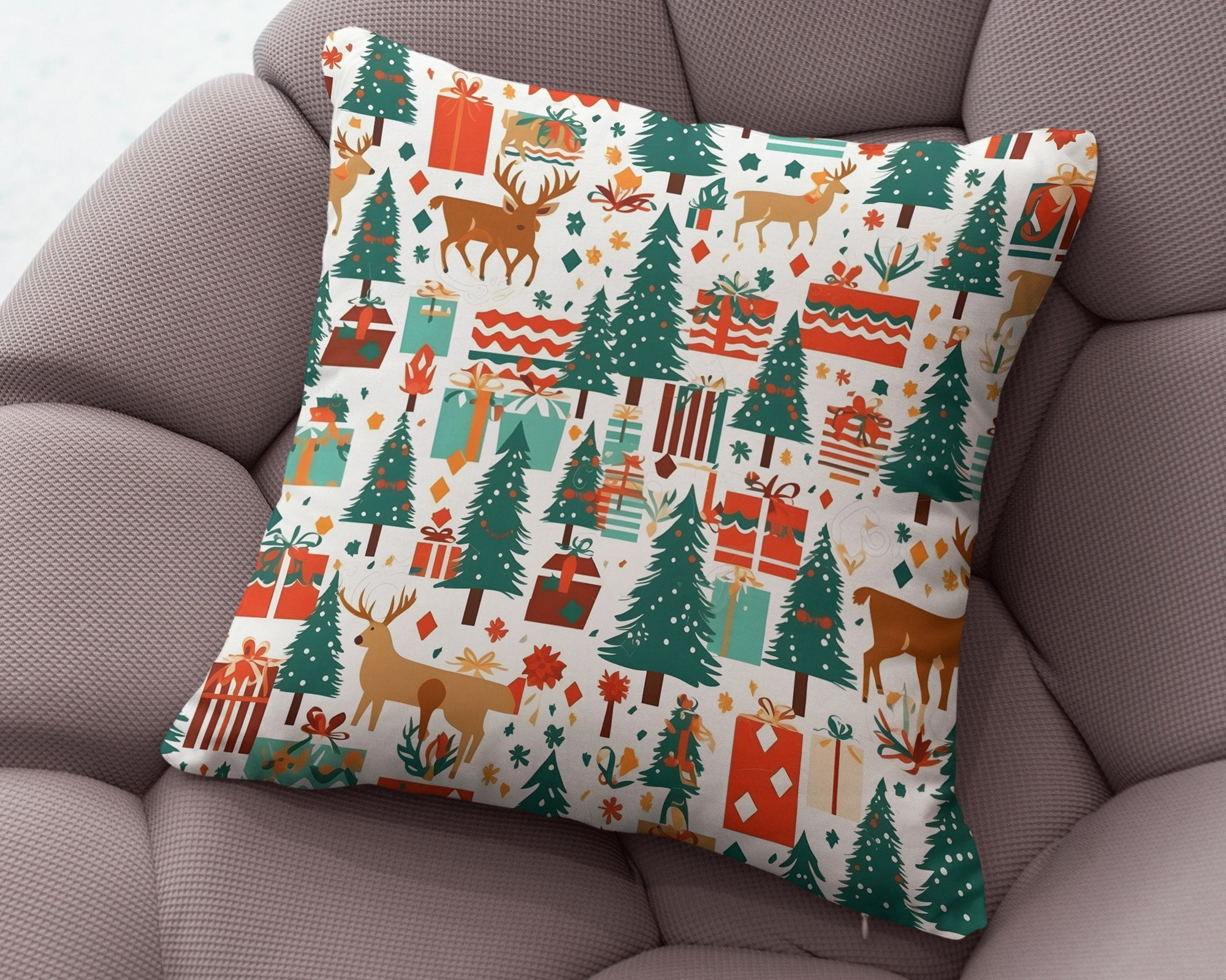 Vintage Christmas Pillow Covers, Christmas Pine Tree Cushion Cover, Modern Vintage Xmas Pillow Cover, Holly Pine Tree Pillow Cover