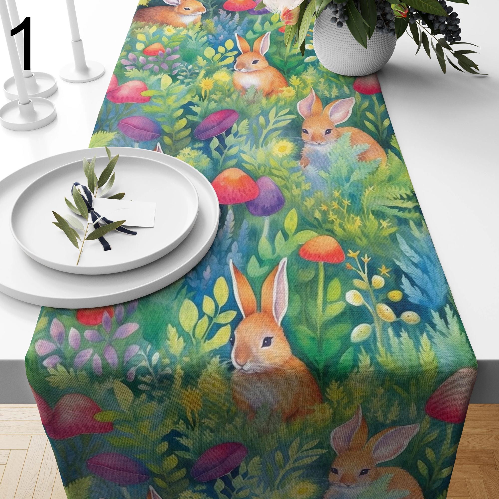 Easter Table Runners, Cute Bunny Table Runner, Happy Easter Dwarf Themed Table Runner, Colorful Easter Table Runner, Gift For Easter Kitchen