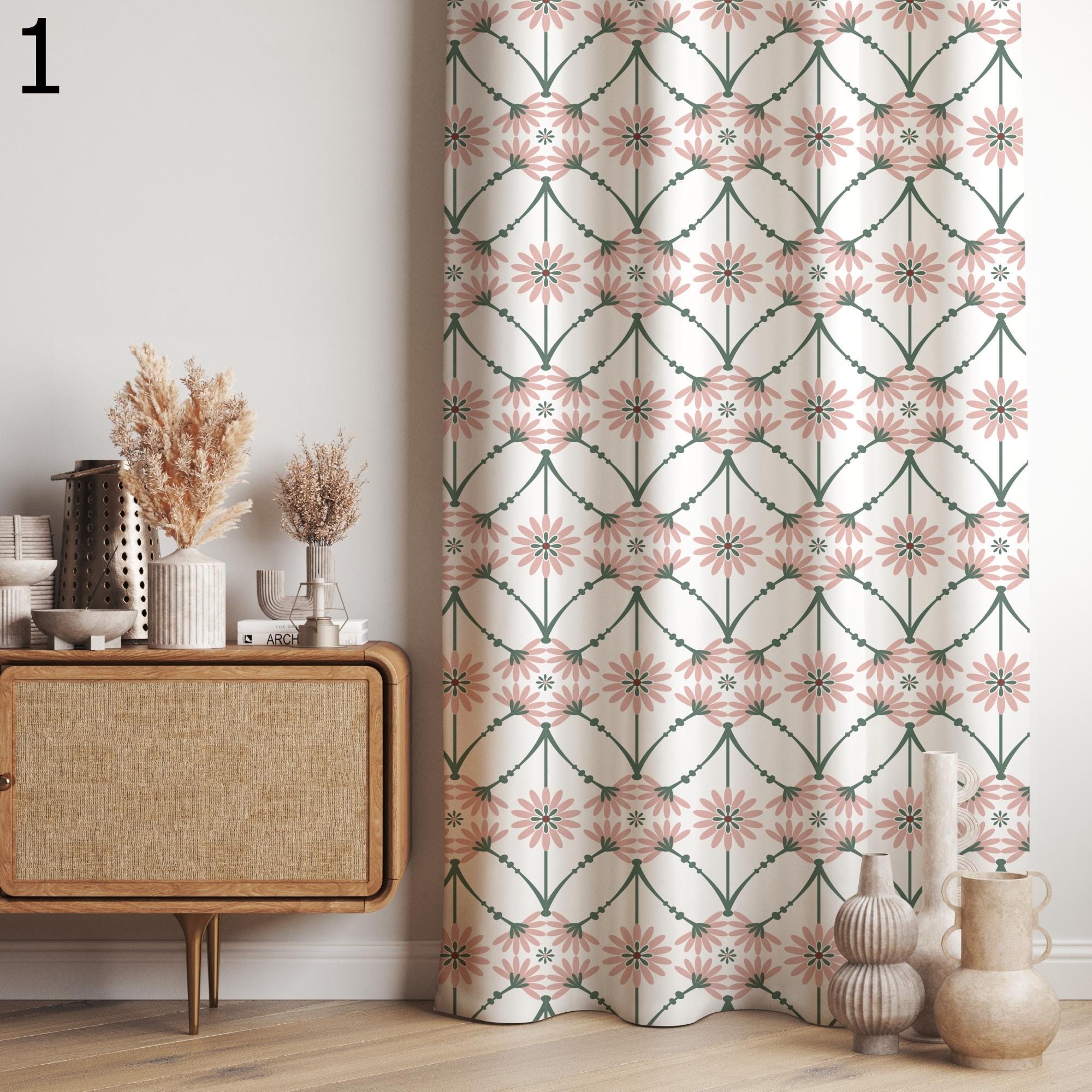 70s Retro Flowers Curtains, Mid Century Window Curtains, Retro Floral Curtains, Mid Century Modern Print Drapes, Vintage Floral Curtains