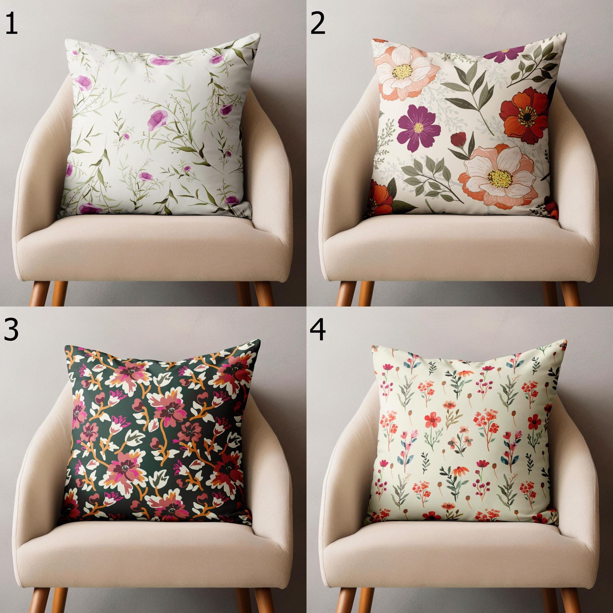Farmhouse Floral Cushion Cover, Wildflowers Pillow Covers, Floral Throw Pillow Cover, Flowers Print Pillowcase, Farmhouse Floral Pillowcase