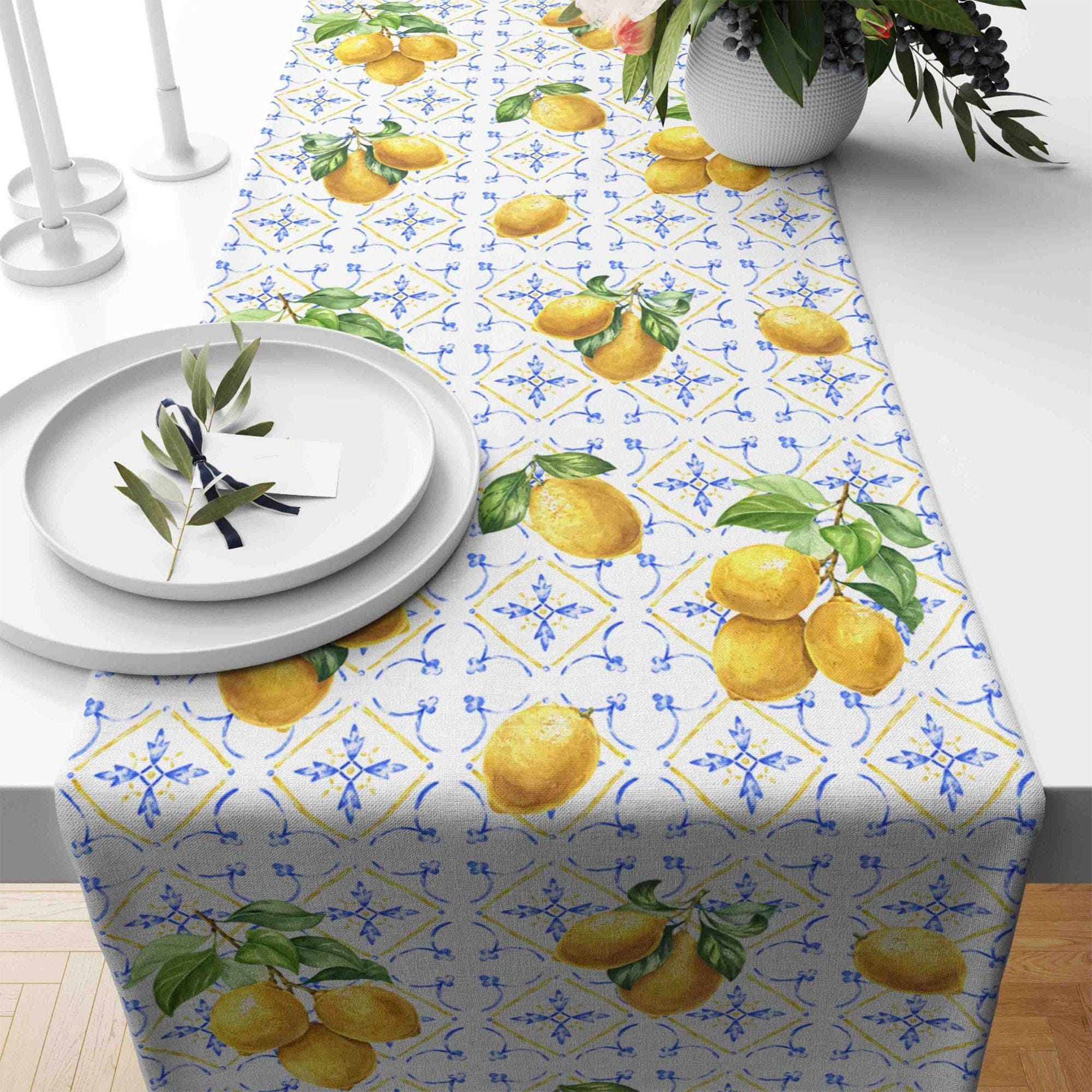 Lemon Table Runner, Yellow Lemon Table Runner, Kitchen Lemon Tablecloth, Decorative Table Cover, Kitchen Dining Table Runner, Yellow Runner