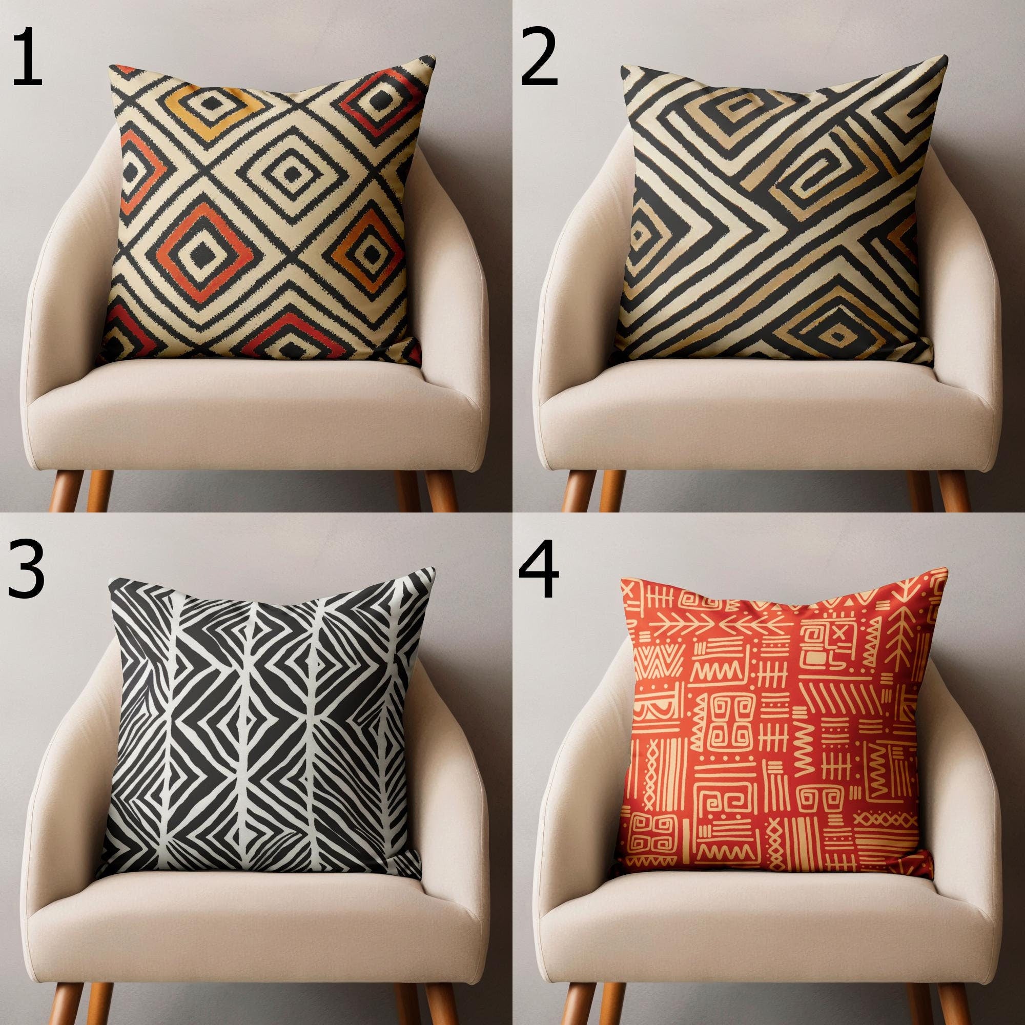 African Pillow Covers, African Mudcloth Digital Print Cushion Cover, African Ethnic Pillowcase, Ethnic African Throw Pillow Covers