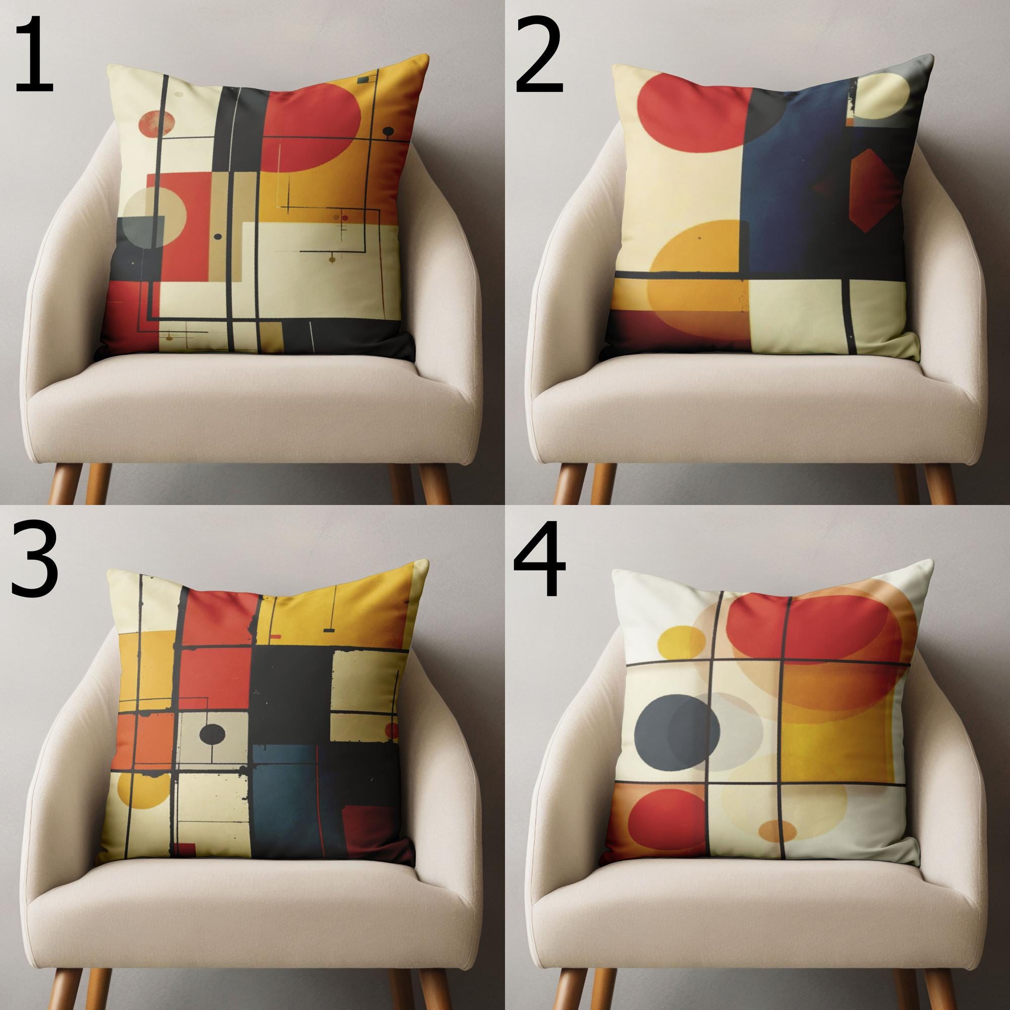 Retro Bauhaus Pillow Covers, 70s Style Pillow Cover, Mid Century Throw Pillow Cover, Retro Pillowcase, Retro Geometric Cushion Covers