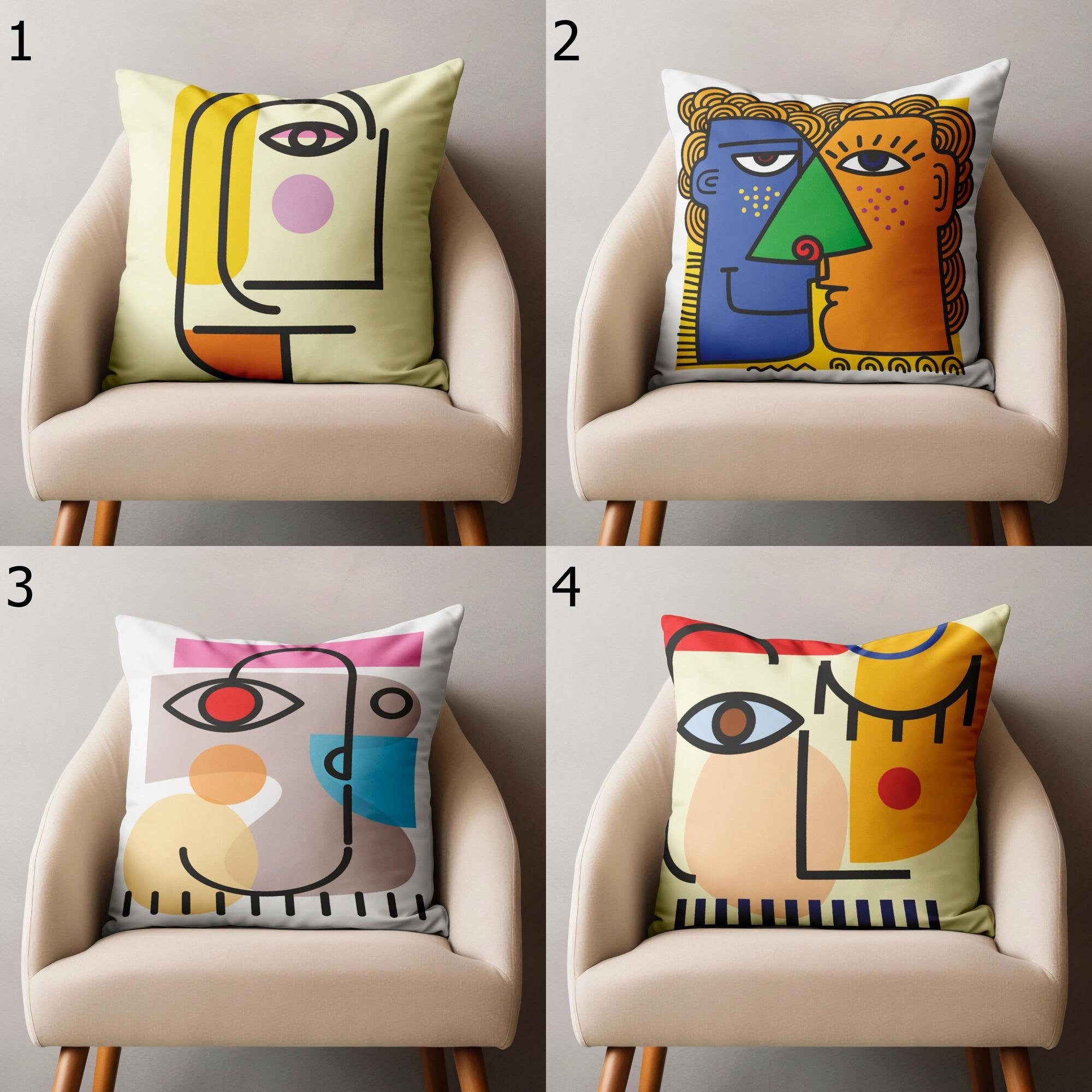 Modern Abstract Pillowcase, Face Line Art Abstract Cushion Cover, Boho Abstract Face Line Print Pillowcase, Abstract Throw Pillow Cover