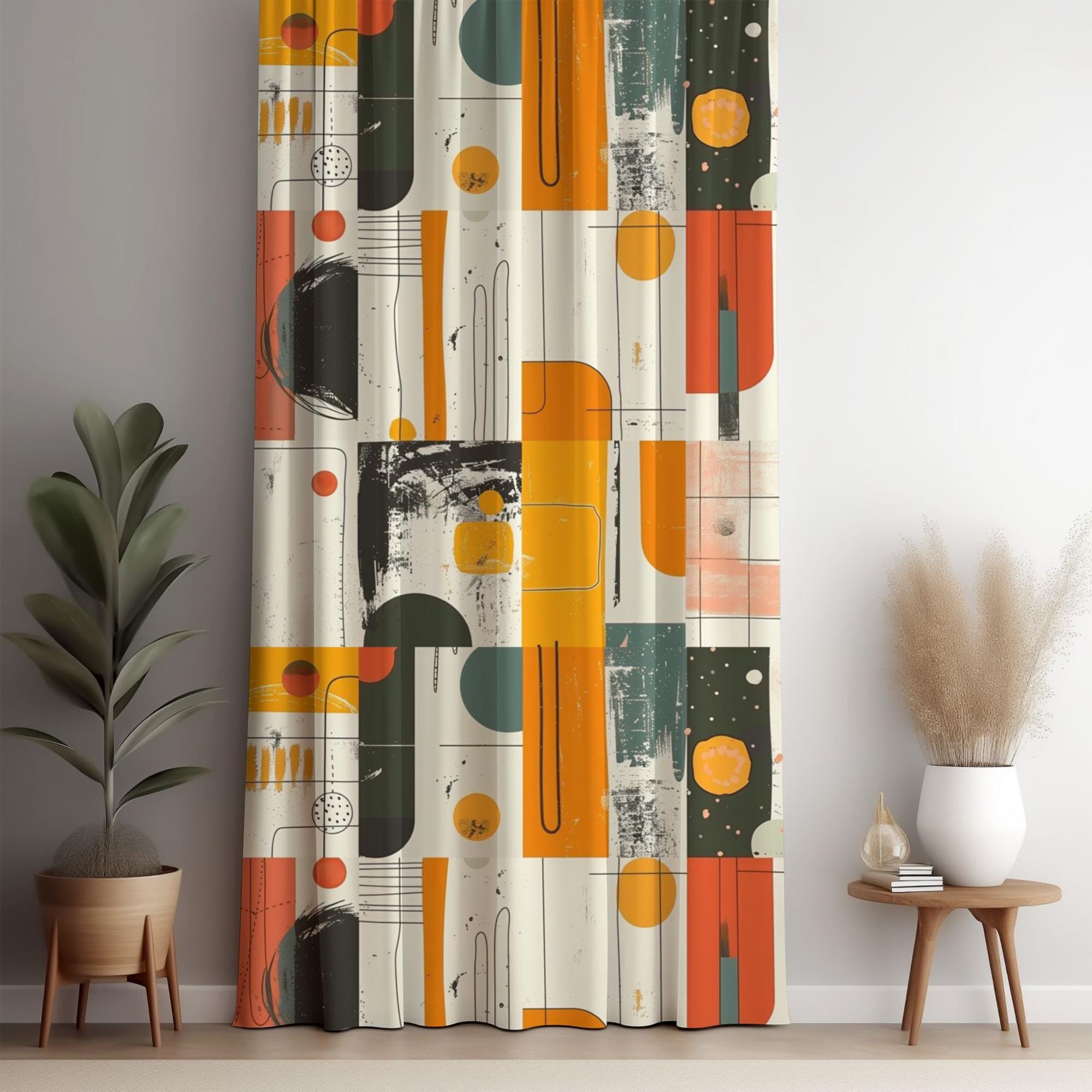 70s Retro Curtain Panels, MCM Grommet Curtain, Mid Century Modern Print Drapes, Retro Vintage Curtains, 80s Retro Window Curtains