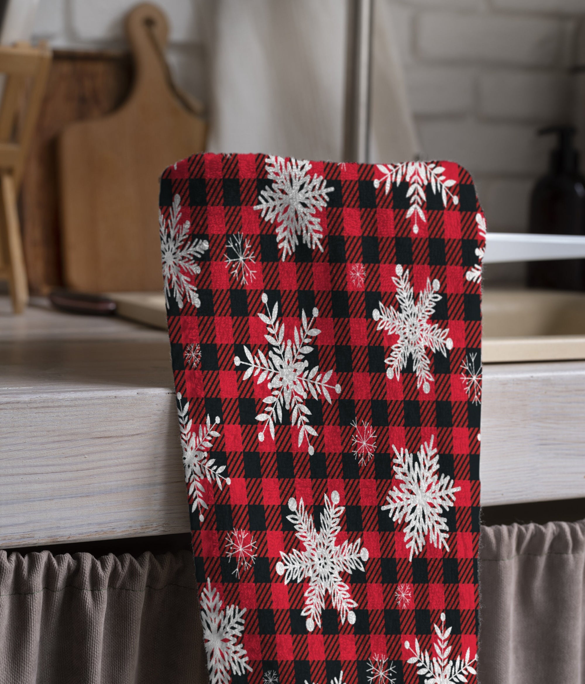Christmas Plaid Tea Towels, Xmas Dish Towel, Christmas Buffalo Plaid Towel, Holly Kitchen Plaid Hand Towel, Christmas Kitchen Decor Towel