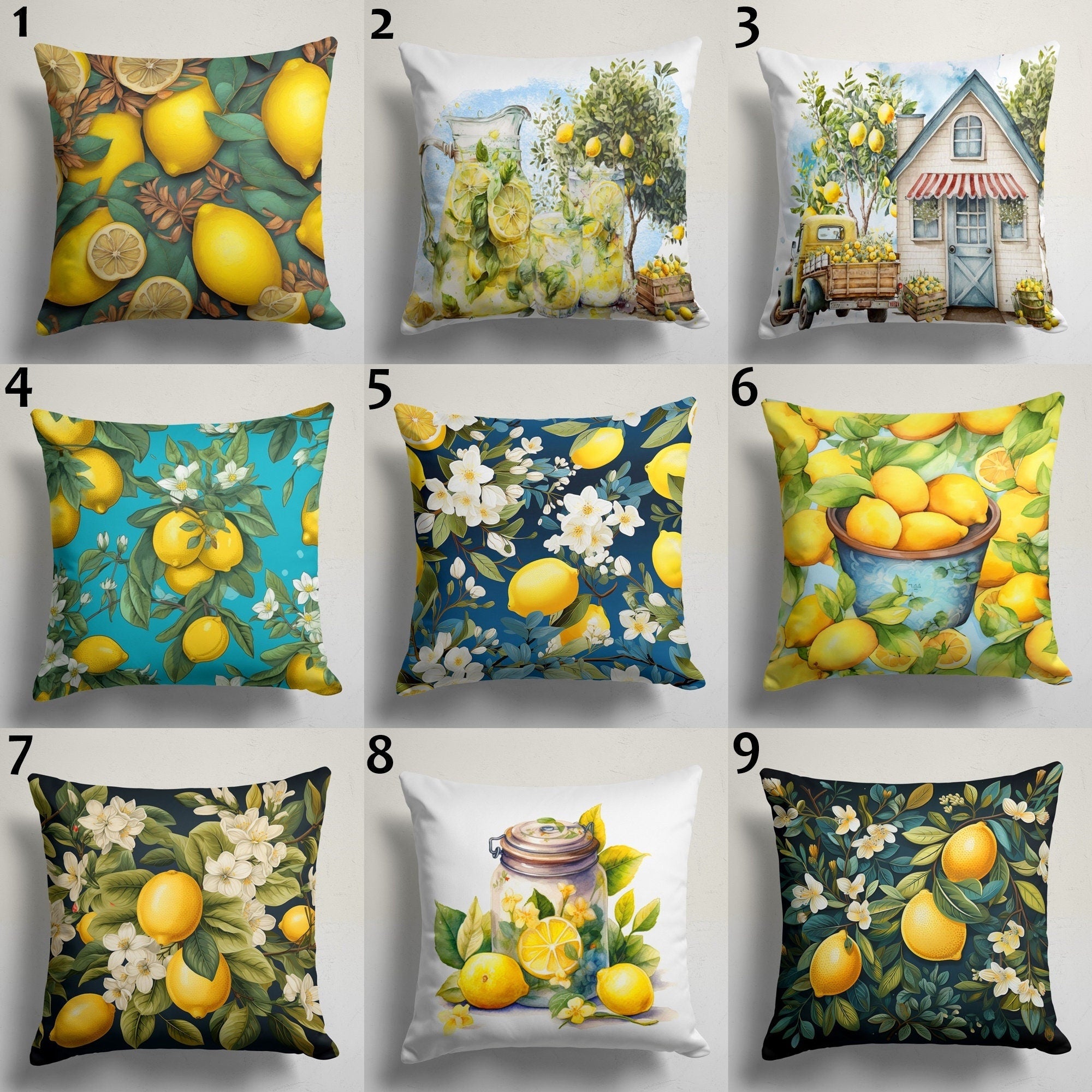 Lemon Throw Pillow Cover, Lemon Cushion Cover, Farmhouse Lemon Pillow Covers, Lemon Citrus Fruits PillowCase, Lemon Home Decor