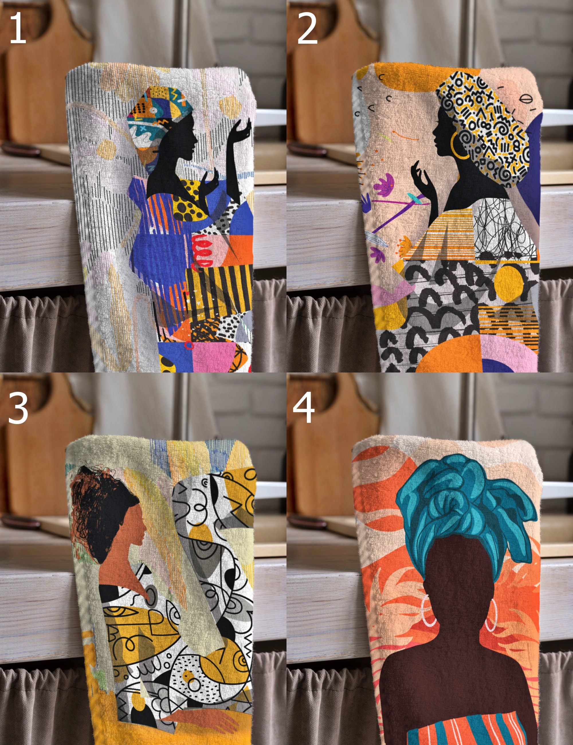 African Women Tea Towels, Abstract Women Art Dish Towel, Modern Feminine Hand Towel, Abstract Arts Kitchen Towels, Modern Women Tea Towels