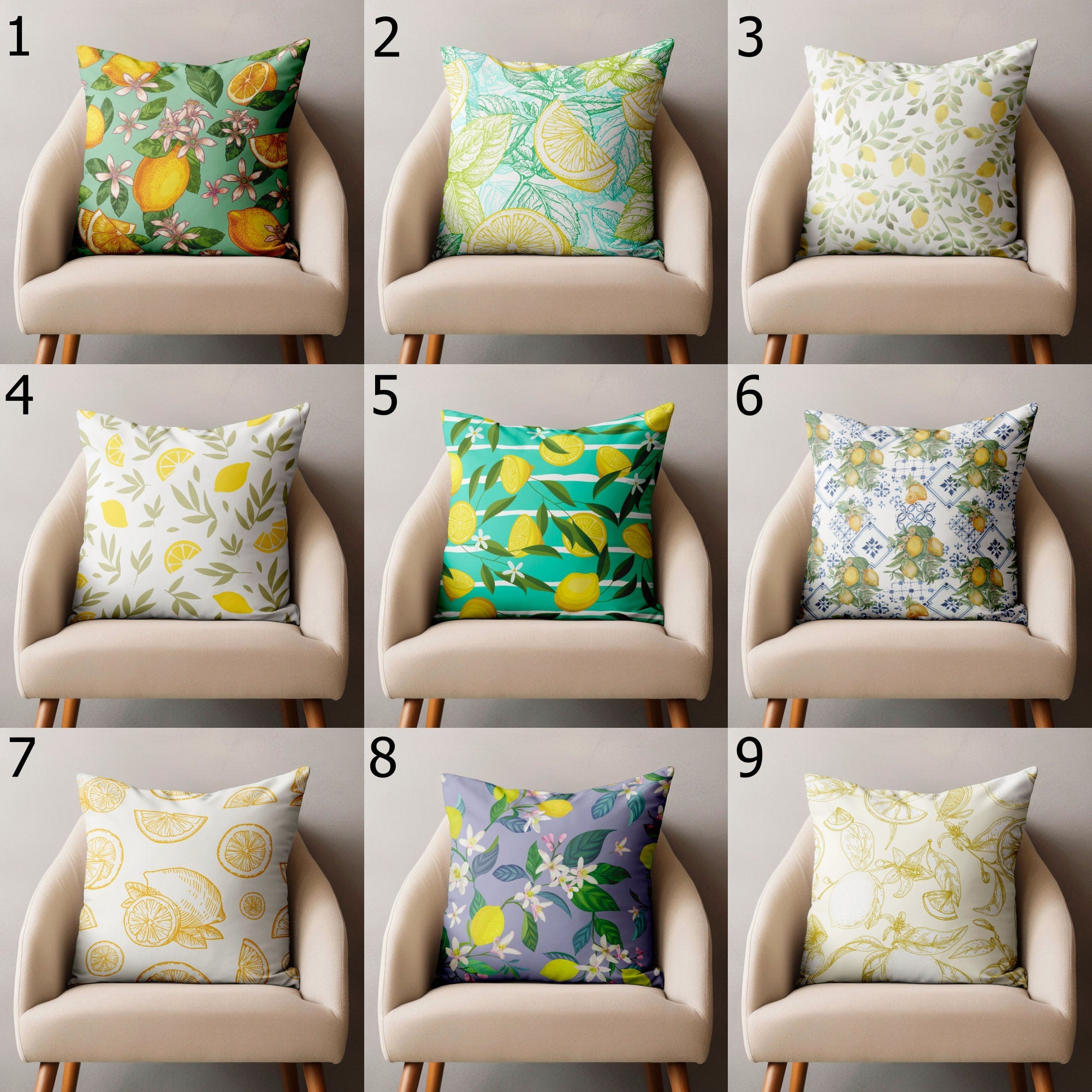 Lemon Pillow Covers, Floral Summer Pillowcase, Lemon Kitchen Decor, Lemon Pillow Covers, Outdoor Lemon Cushion Covers, Lemons Home Decor
