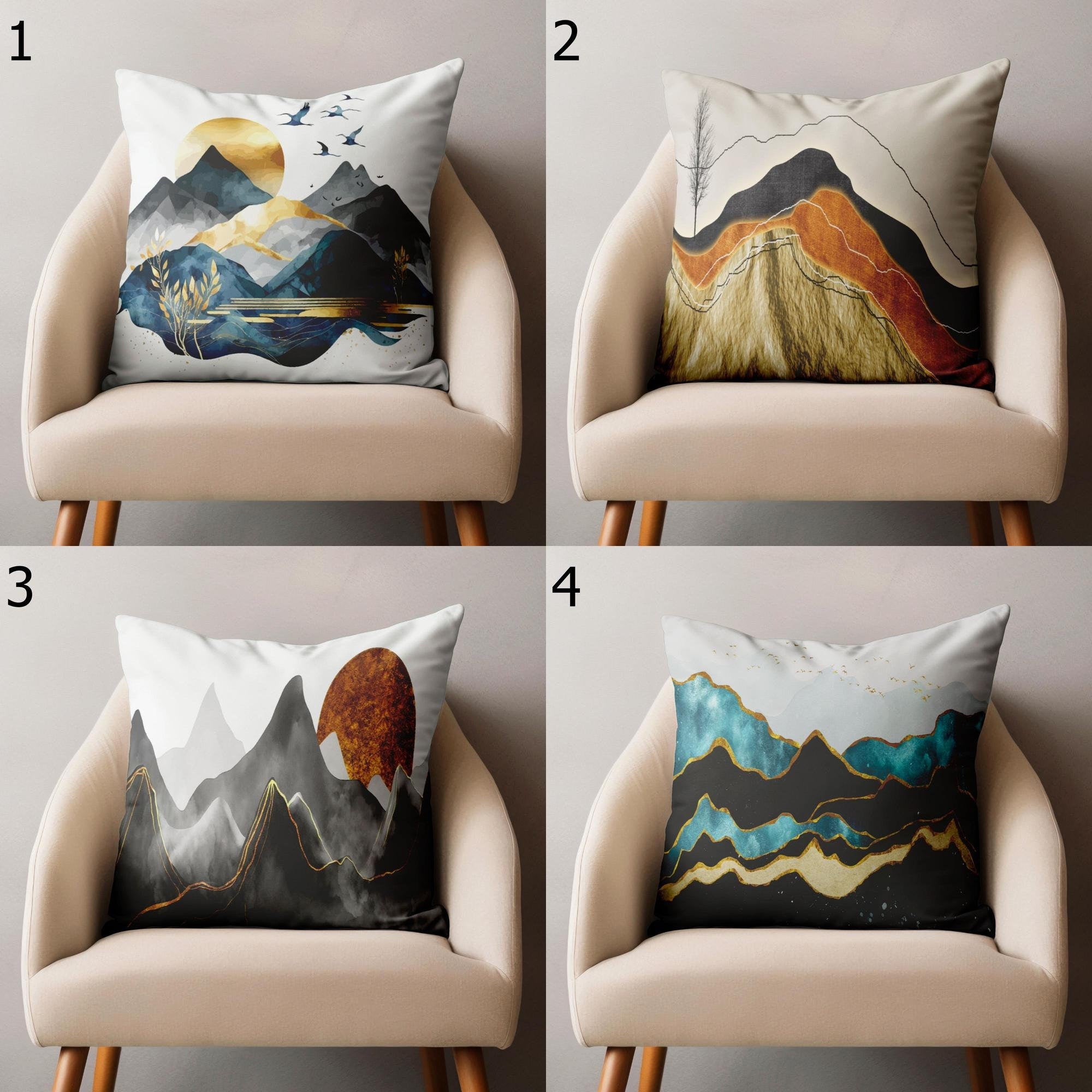 Abstract Mountain Throw Pillow Cover, Modern Landscape Cushion Cover, Landscape Minimalist Home Decor, Modern Abstract Pillowcases