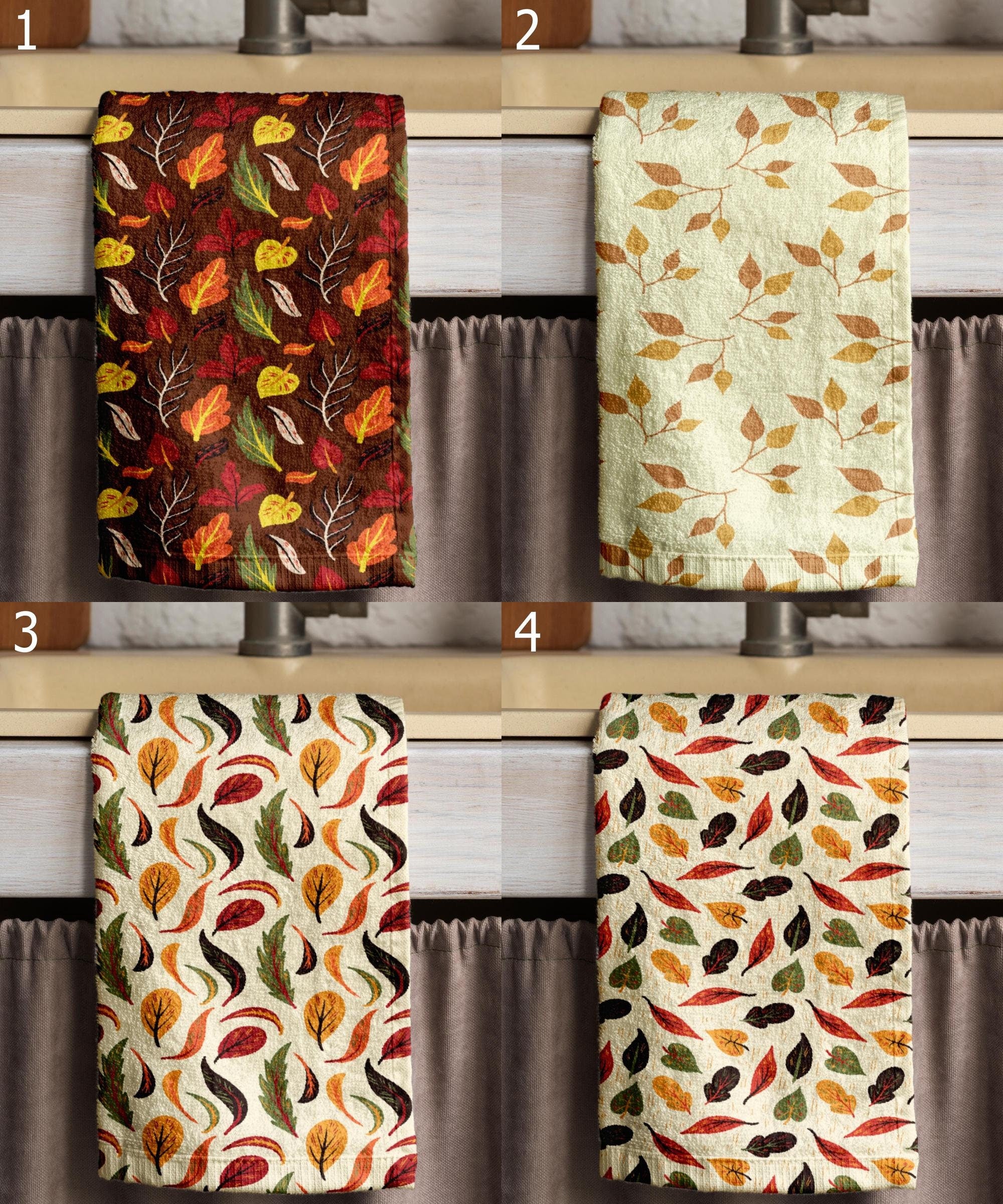 Autumn Leaves Tea Towels, Fall Dish Towel, Fall Orange Leaves Kitchen Towels, Autumn Leaf Tea Towels Kitchen Decor, Fall Leaf Hand Towel