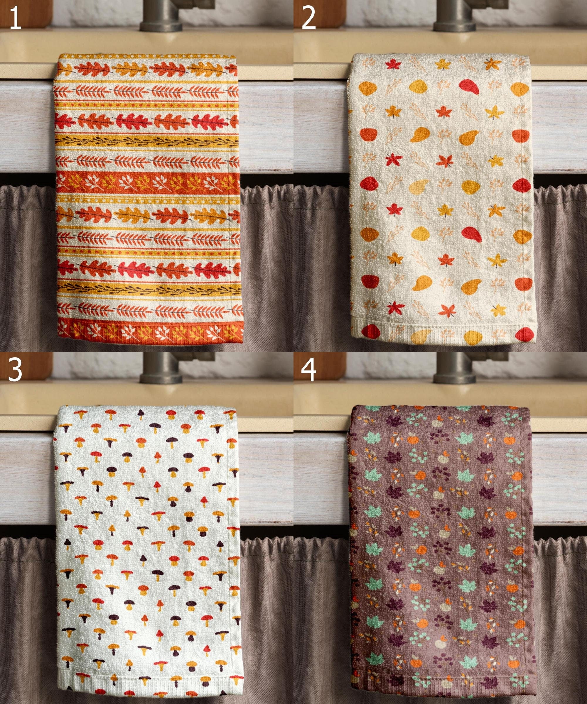 Fall Leaves Kitchen Towel, Autumn Tea Towel, Thanksgiving Dish Towels, Seasonal Kitchen Decor, Farmhause Autumn Tea Towels