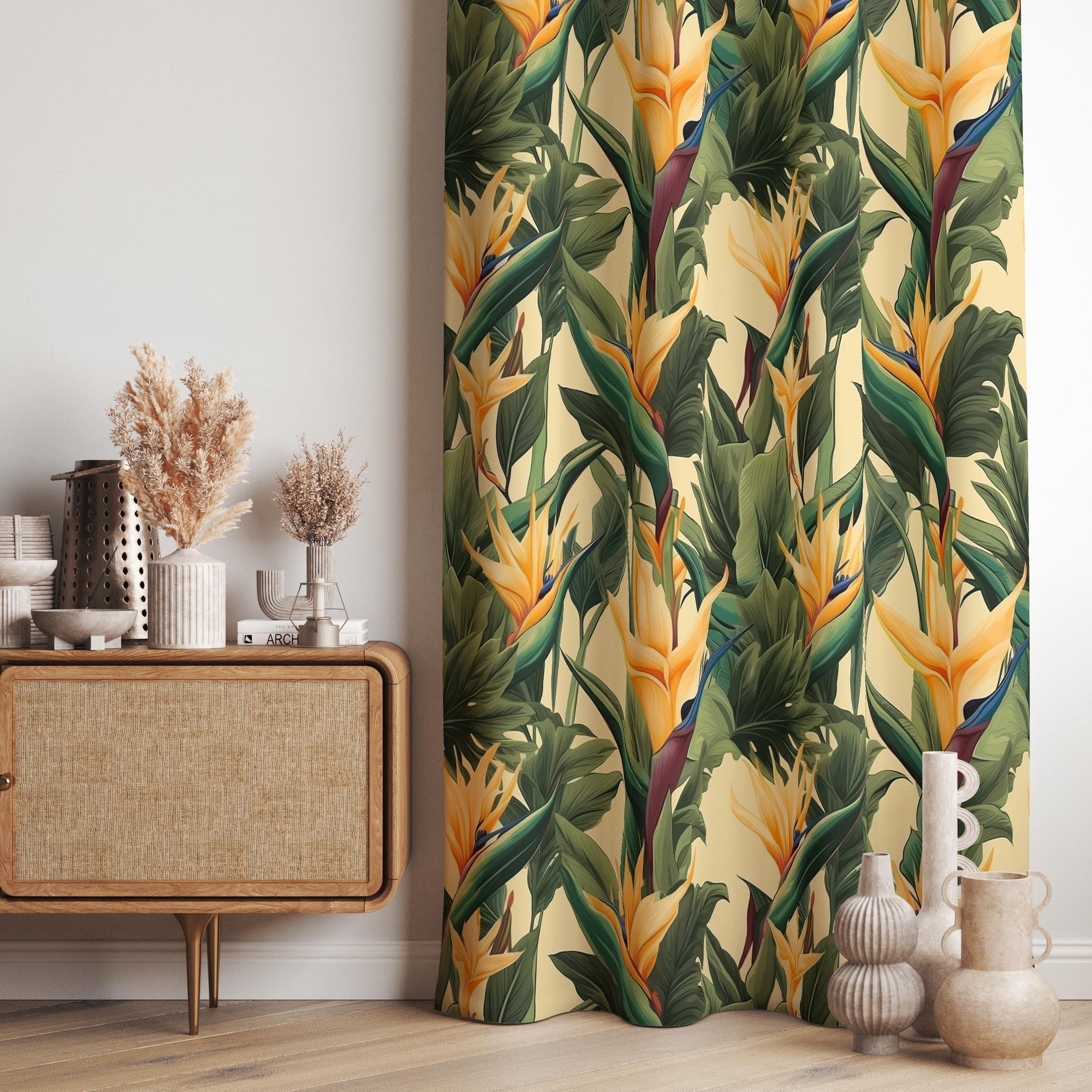 Excotic Floral Print Curtains, Bird of Paradise Floral Curtain Panels, Exotic Floral Drapes, Botanical Flowers Curtains, Tropical Curtains