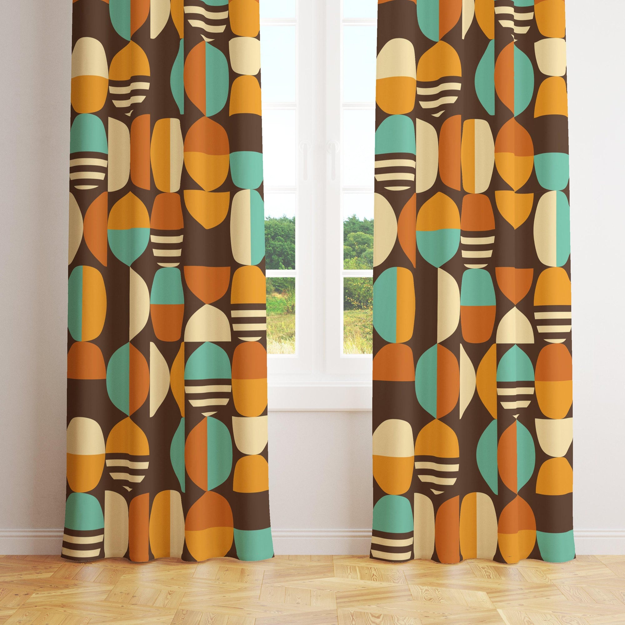 70s Retro Bauhaus Printed Curtain, MCM Curtain, Retro Bauhaus Curtains, Retro Grommet Curtains, Retro Drapes, Mid Century Curtain Panels