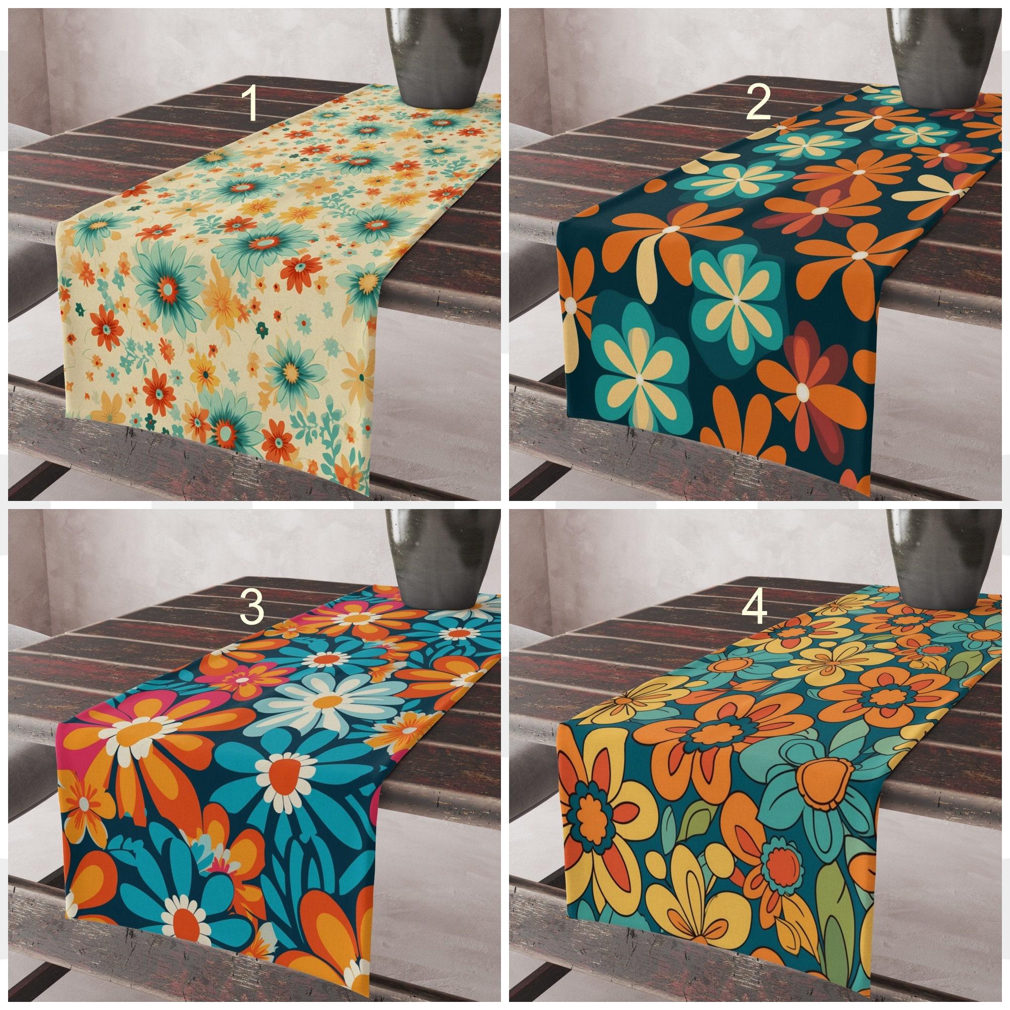 70s Flowers Table Runners, Retro Mid Century Modern Floral Table Runner, Retro Party Table Decor, Retro Floral Table Runner