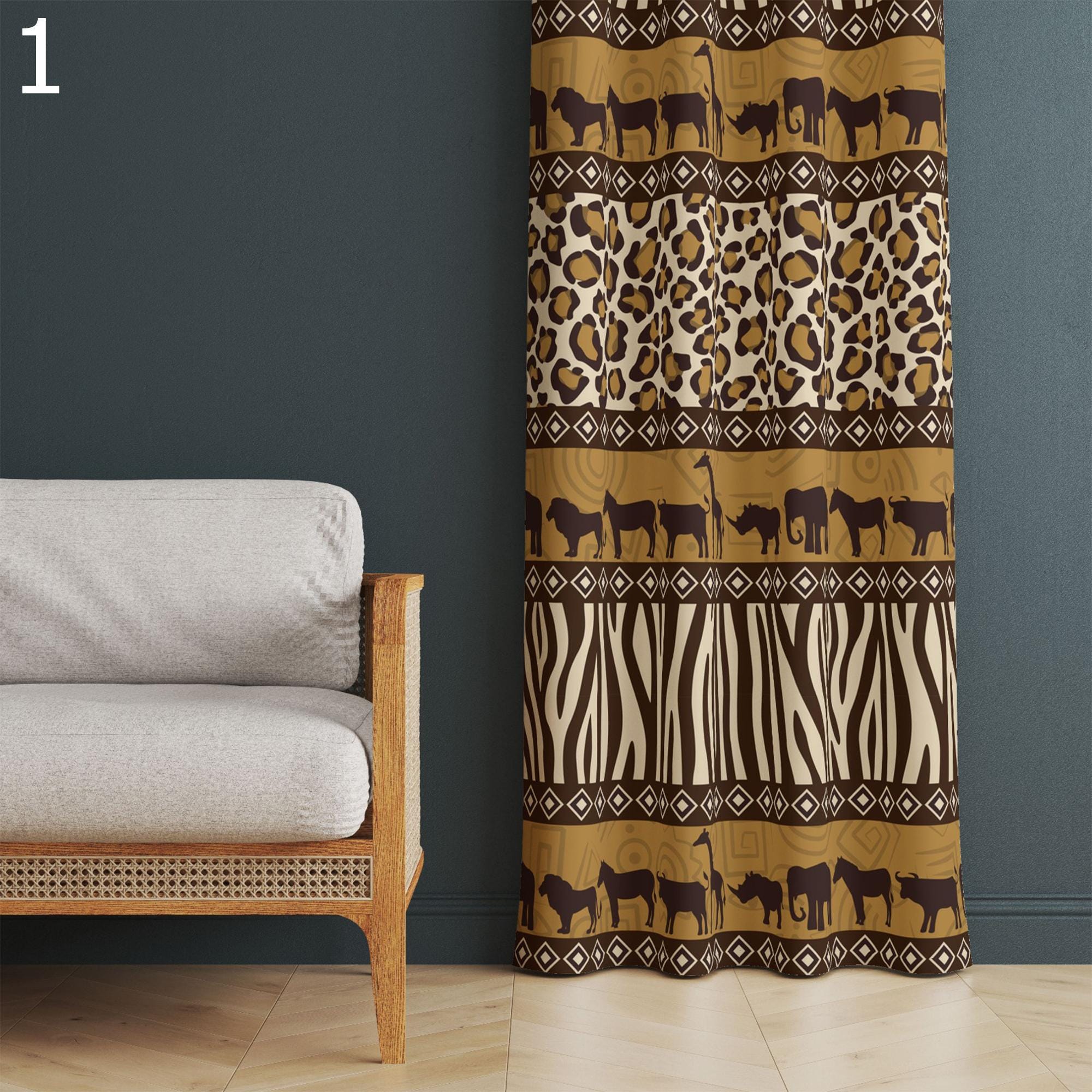 African Vintage Grommet Curtain, African Print Drapes, Ethnic Curtains, African Leopard Curtains, African Animals Blackout Curtain