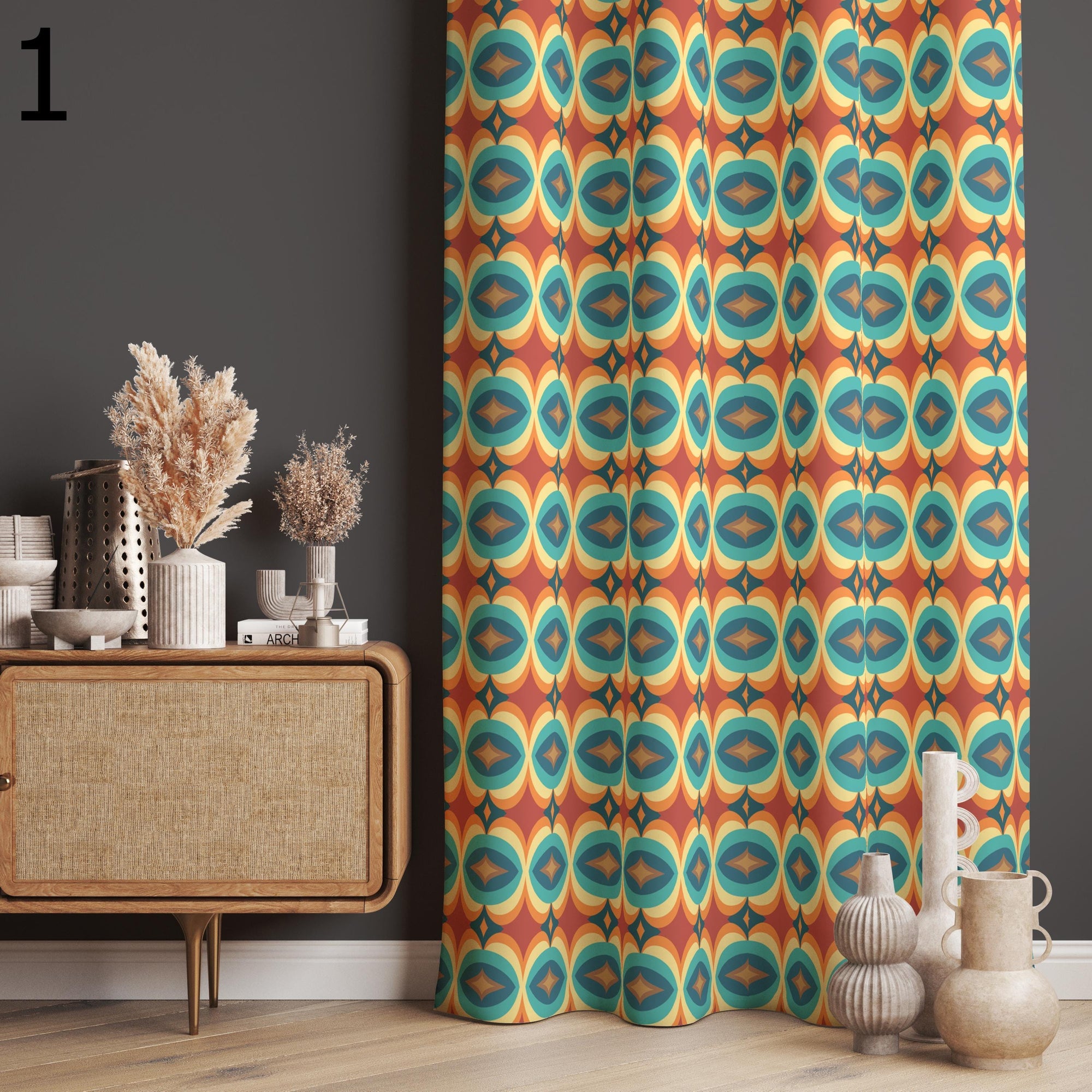 Retro Curtains, Mid Century Style Curtain, 70s Retro Window Curtains, Geometric Retro Abstract Curtains, Mcm Abstract Printed Curtain