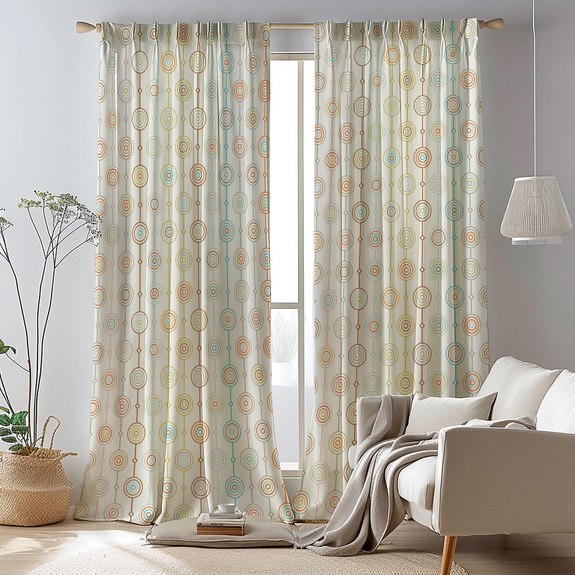 Retro Geometric Abstract Style Curtain, 70s Retro Curtains, MCM Curtain, Mod Curtains, Retro Print Drapes, Mid Century Modern Window Curtain