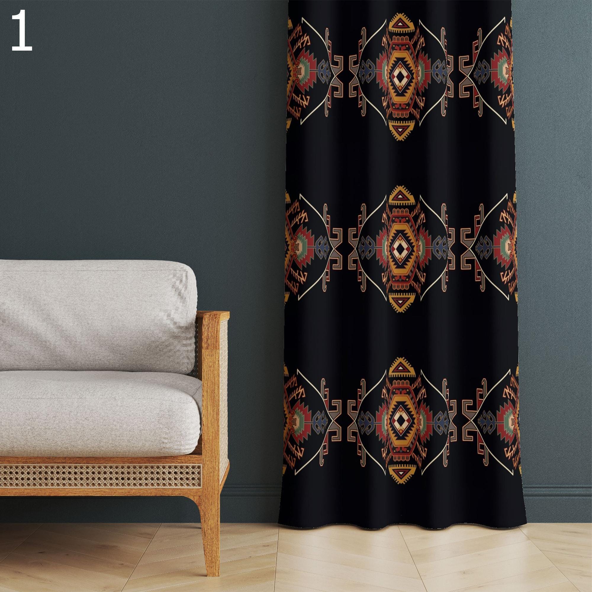 Southwestern Tribal Curtains, Aztec Boho Window Panels, Ethnic Geometric Prints Drapes, Boho Drape Panels