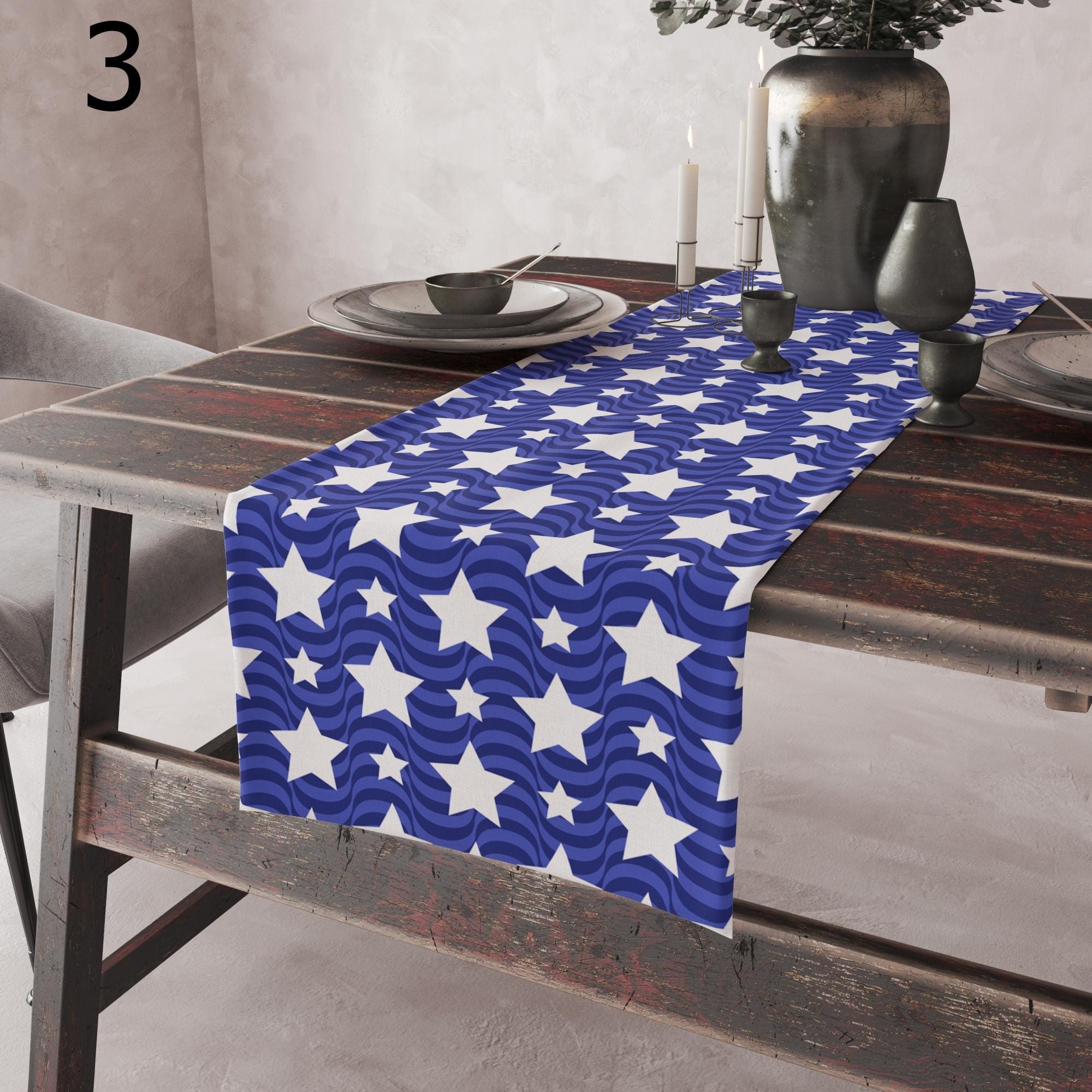4th July Table Runners, USA Flag Stars Table Runners, Independent Day Party Dining Table Runners, Independence Day Table Decor