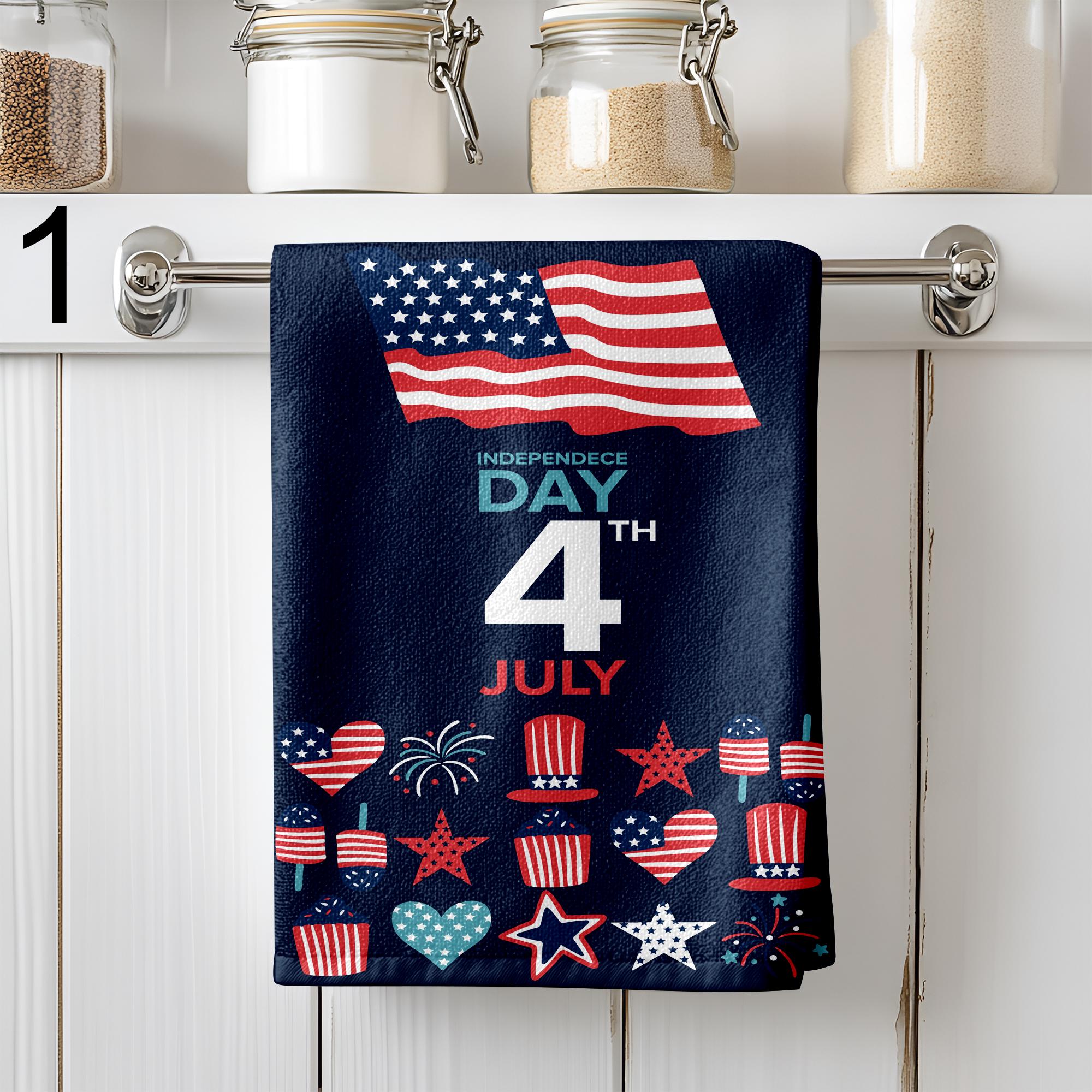 4th of July Kitchen Towels, Independence Day Dish Towels, Patriotic Tea Towels, USA Flag Towel Set, Red White Blue Kitchen Gift