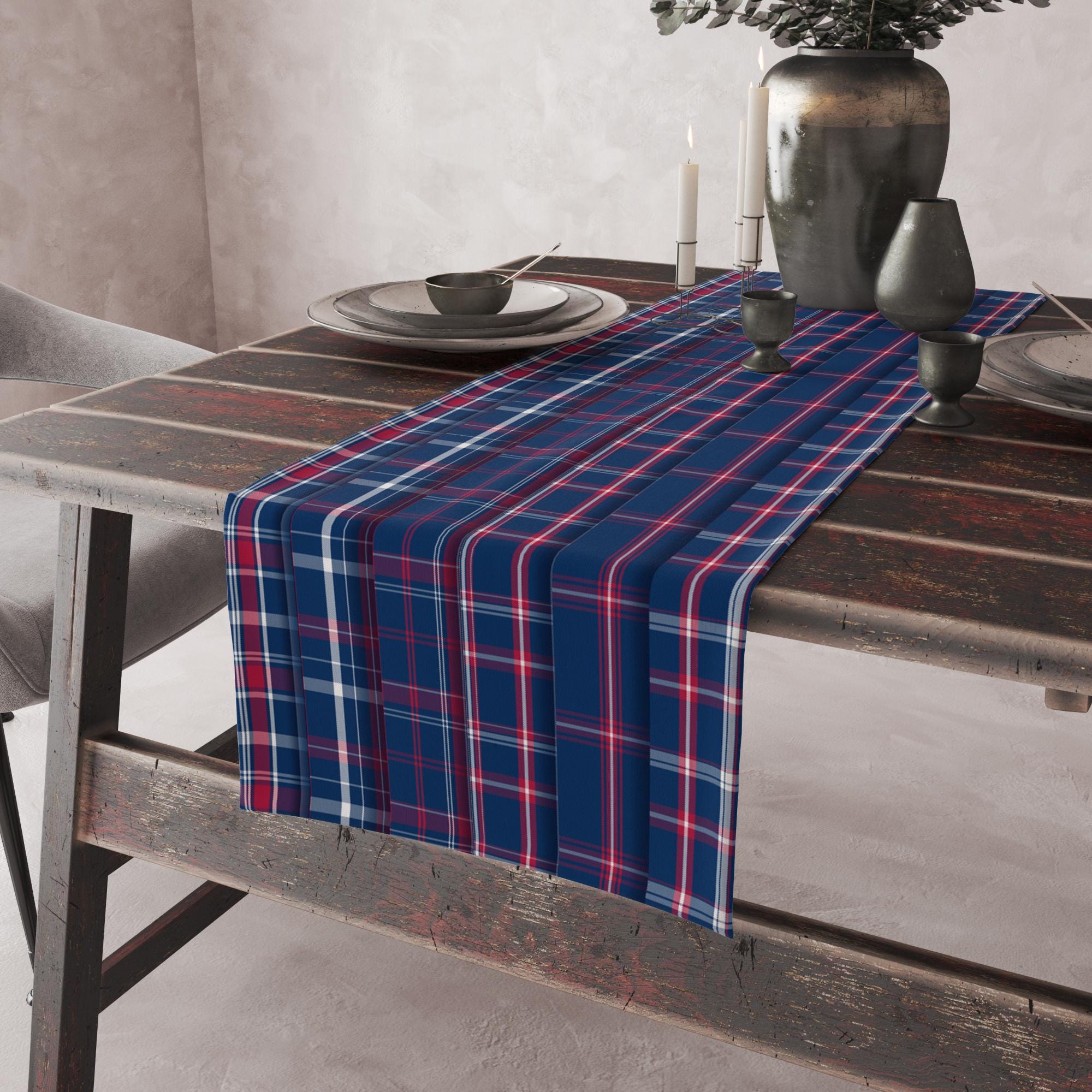 Independence Day Buffalo Plaid Table Runners, 4th July Table Runners, Patriotic Plaid Table Runners, Independent Day Dining Table Runners