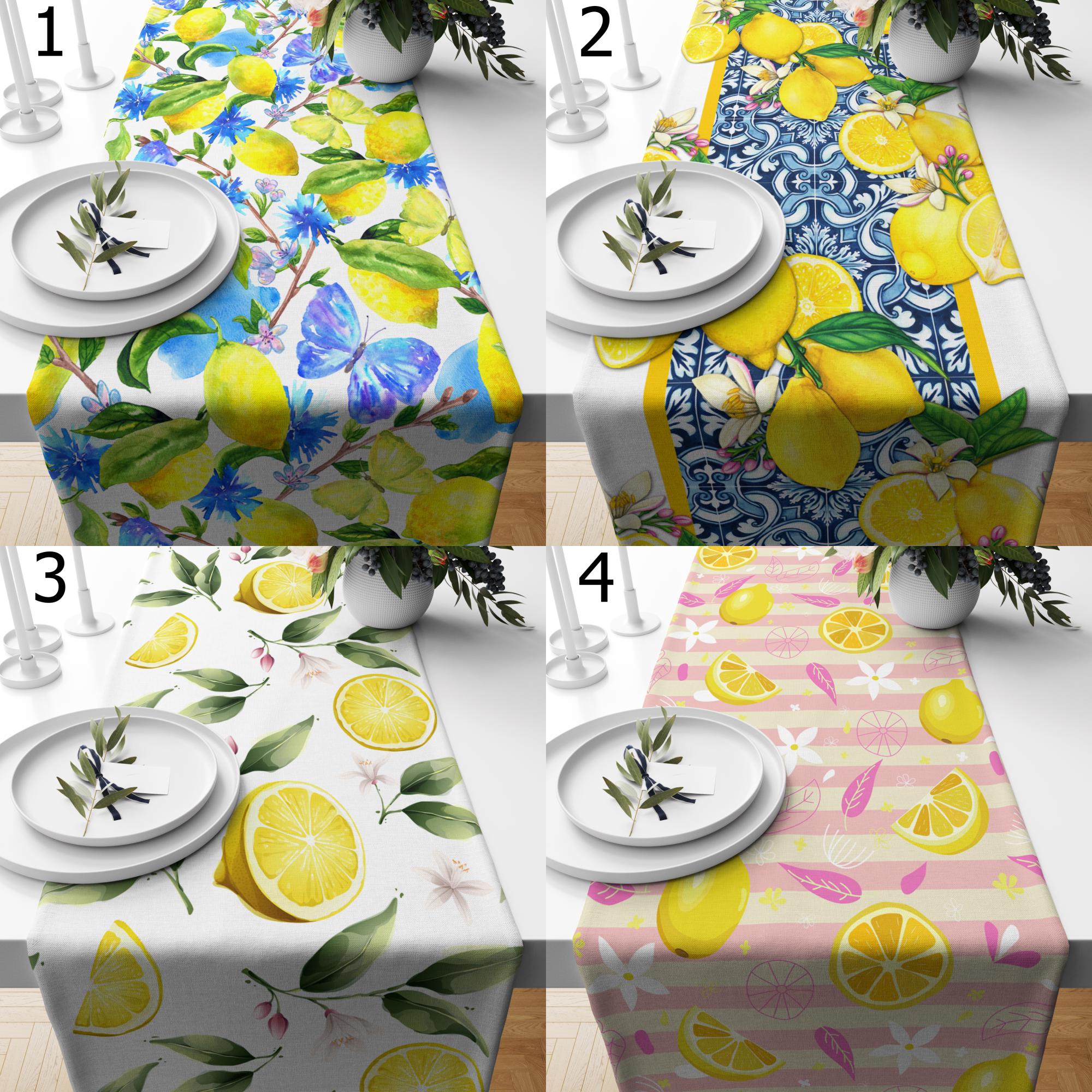 Lemon Table Runners, Farmhouse Lemon Table Runners, Lime Table Runners, Yellow Lemon Kitchen Dining Table Decor, Yellow Lemon Print Runners