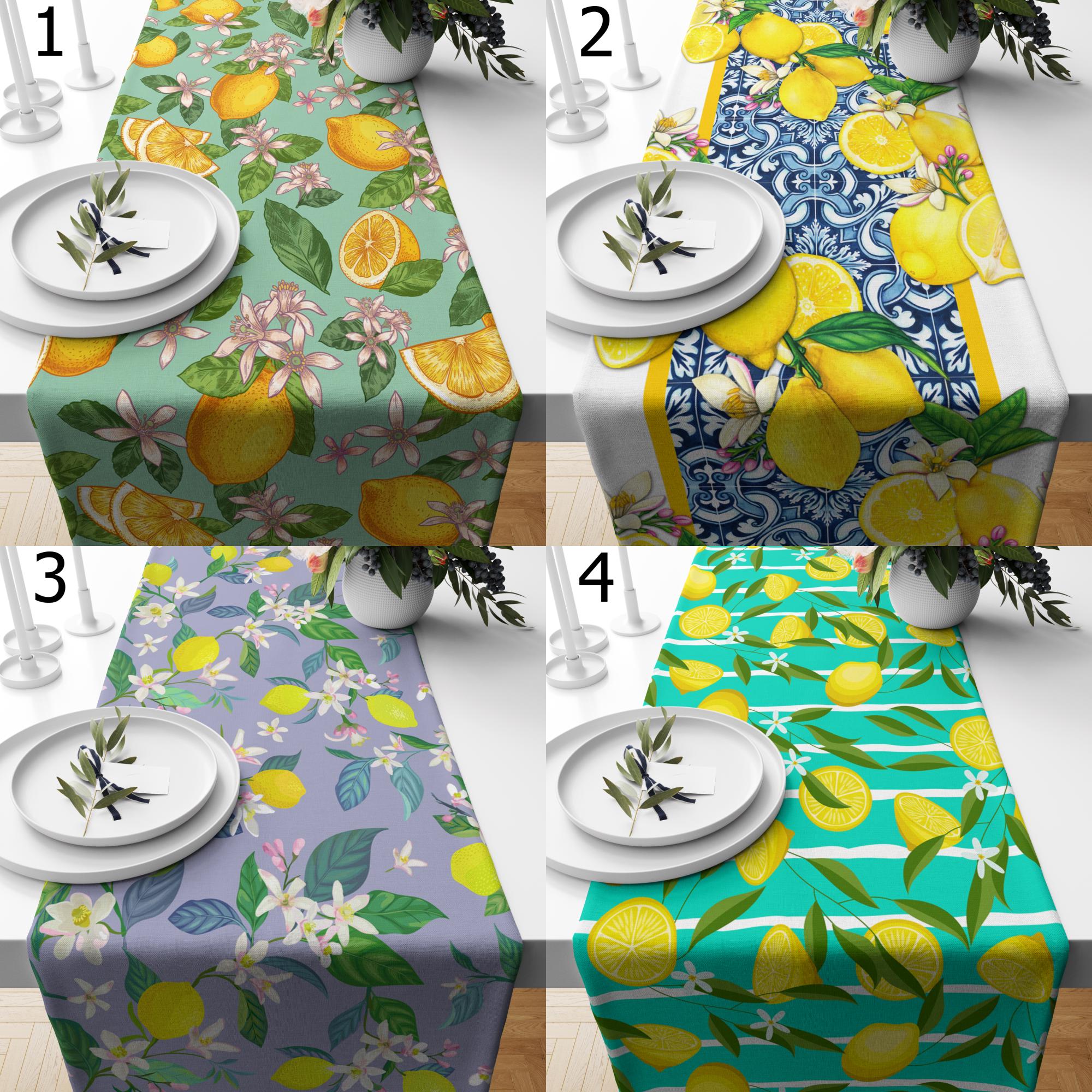 Farmhouse Lemon Table Runners, Lemon Table Runners, Lime Table Runners, Yellow Lemon Kitchen Dining Table Decor, Yellow Lemon Print Runners