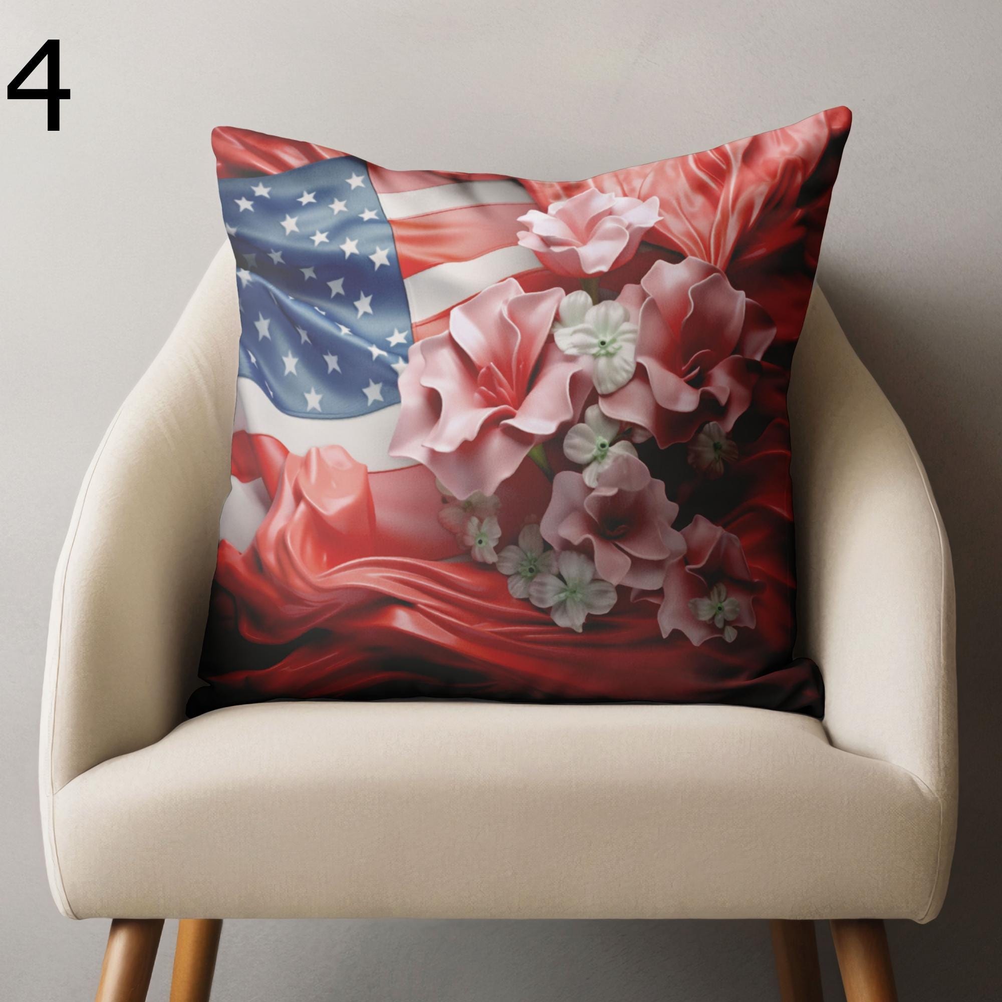 4th of July Outdoor Waterproof Pillow Covers, Patriotic Floral Indoor/Outdoor Throw Pillow Covers, Red White Blue Americana Cushion Cover