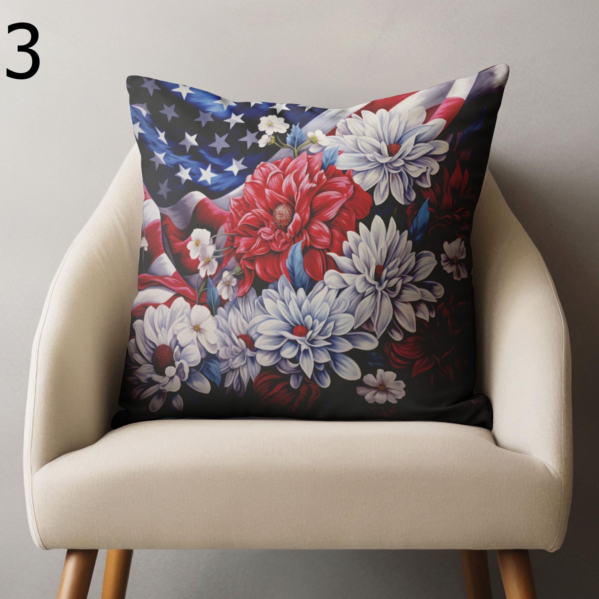 4th of July Outdoor Waterproof Pillow Covers, Patriotic Floral Indoor/Outdoor Throw Pillow Covers, Red White Blue Americana Cushion Cover