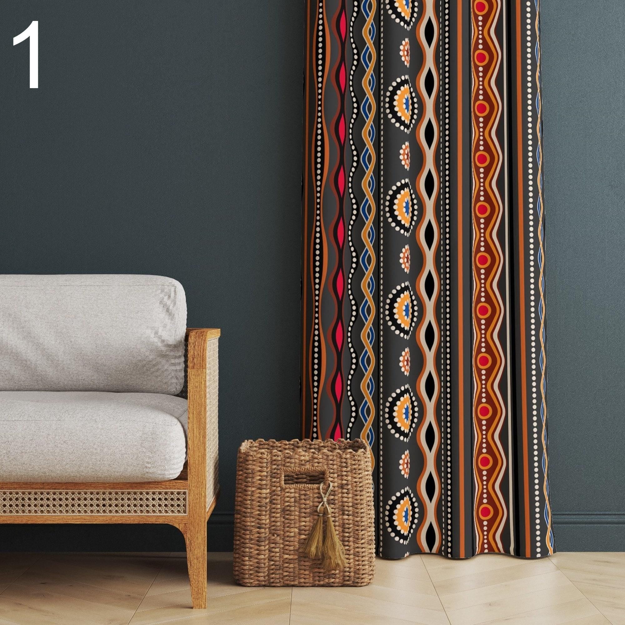 Tribal Geometric Curtains, Southwestern Pattern Drapes, Boho Earth Tone Window Panels, Native Inspired Aztec Curtain
