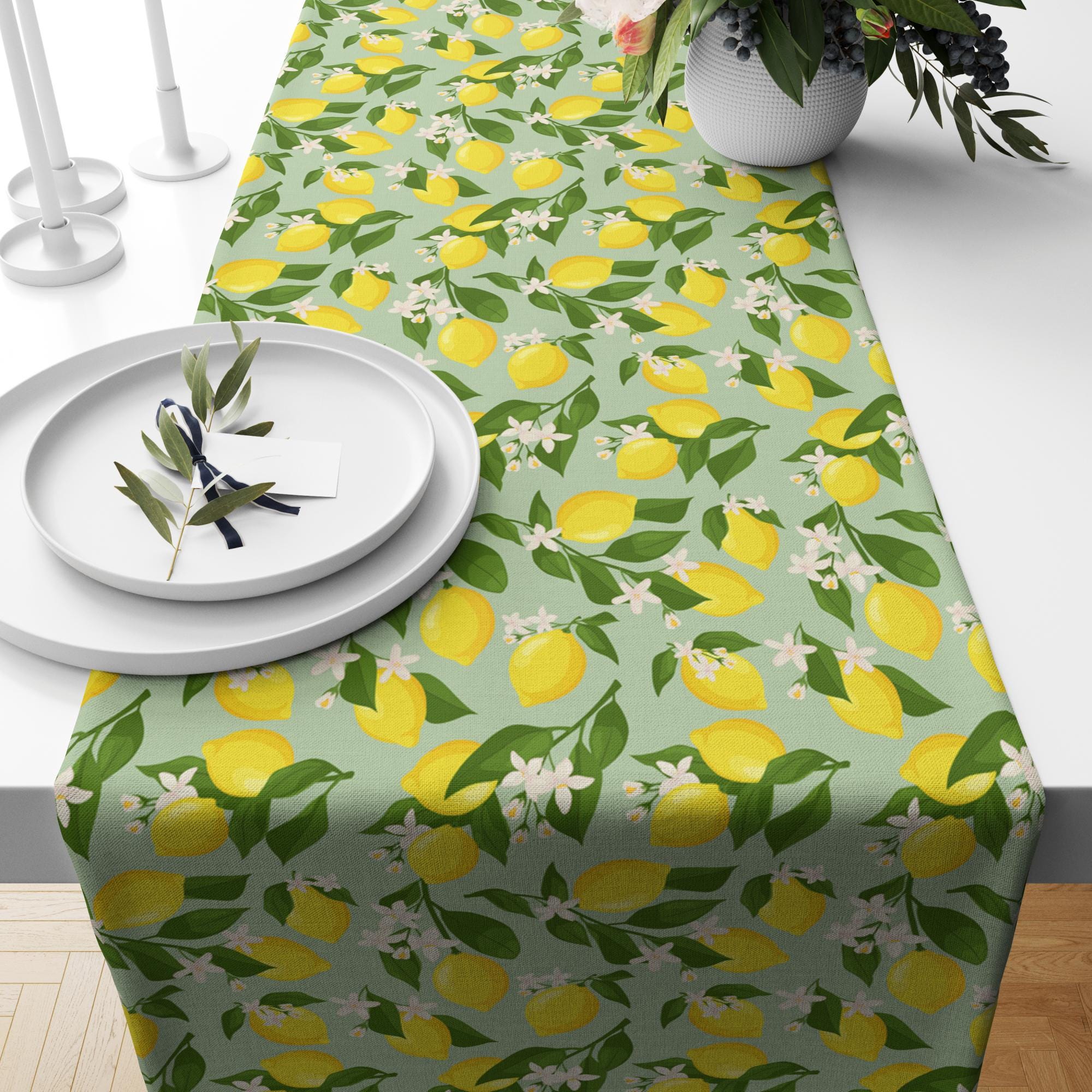 Farmhouse Lemon Table Cover, Citrus Lemon Table Decor Runners, Lemon Coffee Table Runner, Yellow Lemon Table Runners, Lemon Table Covers