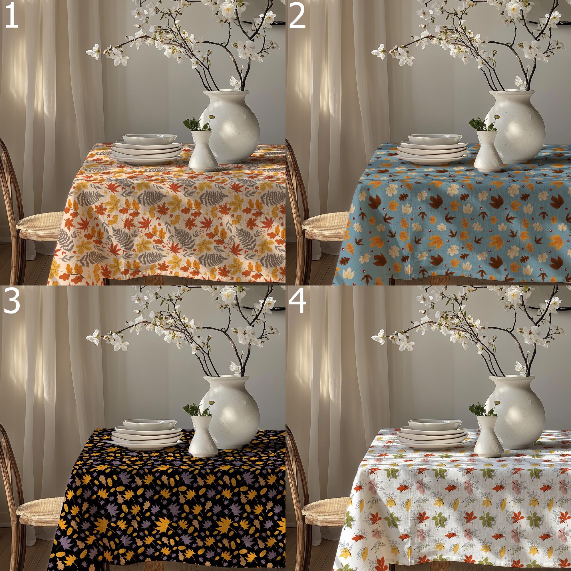 Fall Leaves Table Cloths, Autumn Floral Table Cover, Autumn Seasonal Table Decor, Fall Dry Leaves Kitchen Tablecloths, Fall Party Decor