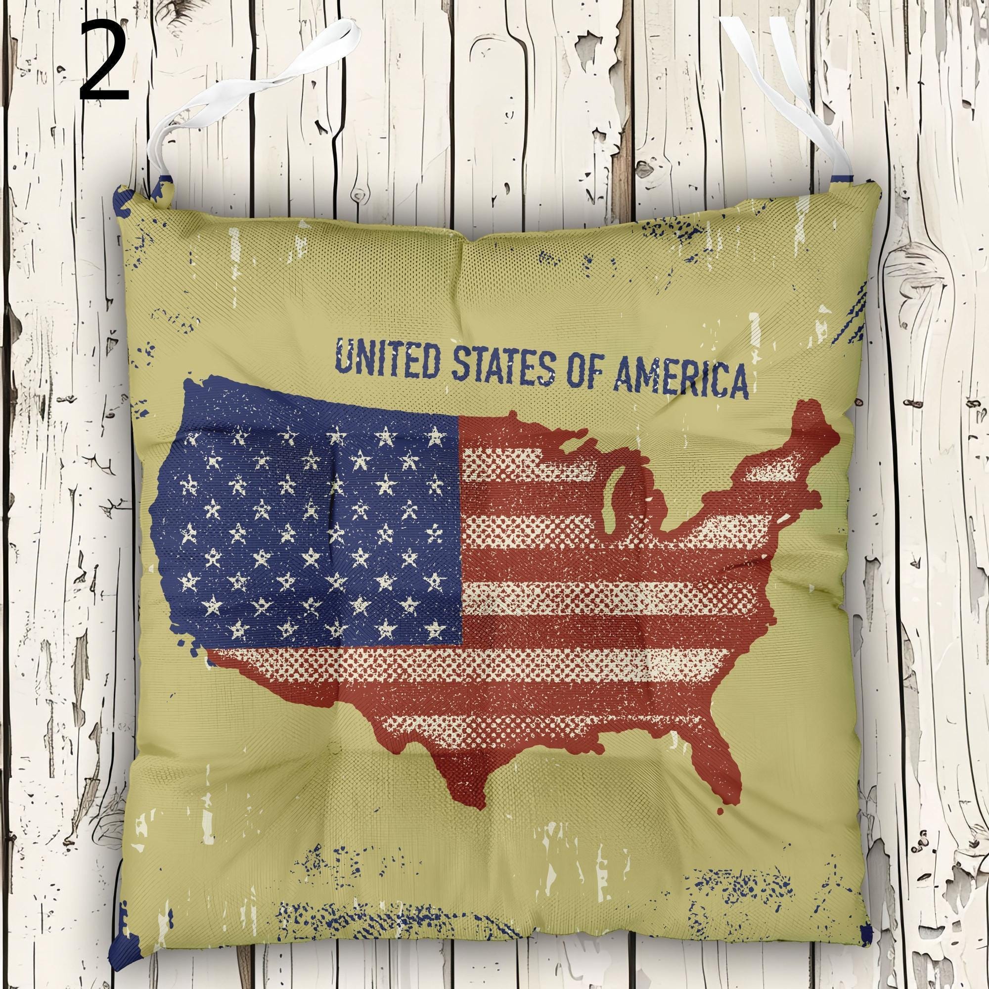4th July Seat Pads, Independence Day Decor Chair Cushions, Patriotic Outdoor Indoor Chair Cushion With Ties, 4th July Tie-On Chair Pads
