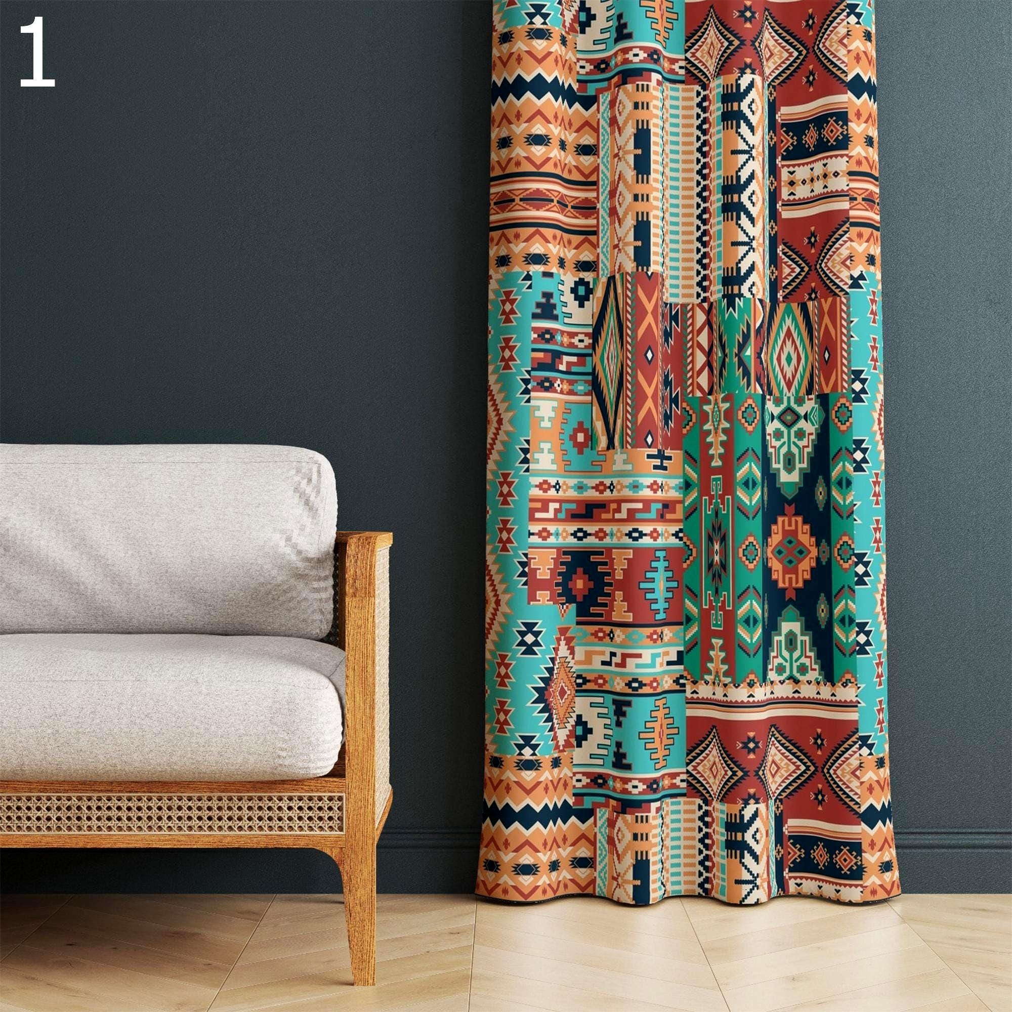 Southwestern Window Curtains, Ethnic Printed Rug Curtain Panels, Southwest Drapes, Western Curtains, Rug Style Curtain Panels