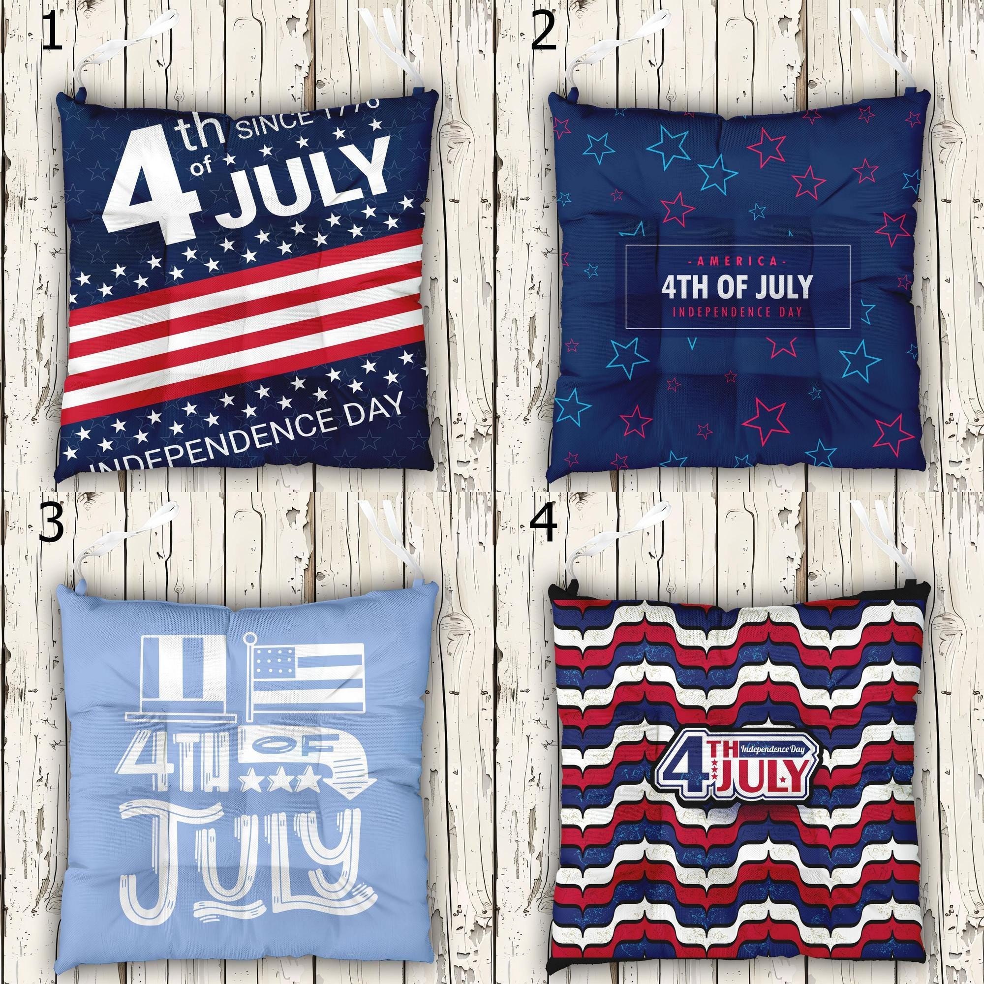 4th July Tie-On Chair Pads, 4th July Seat Pads, Independence Day Chair Cushions, American Independence Day Chair Cushion With Ties