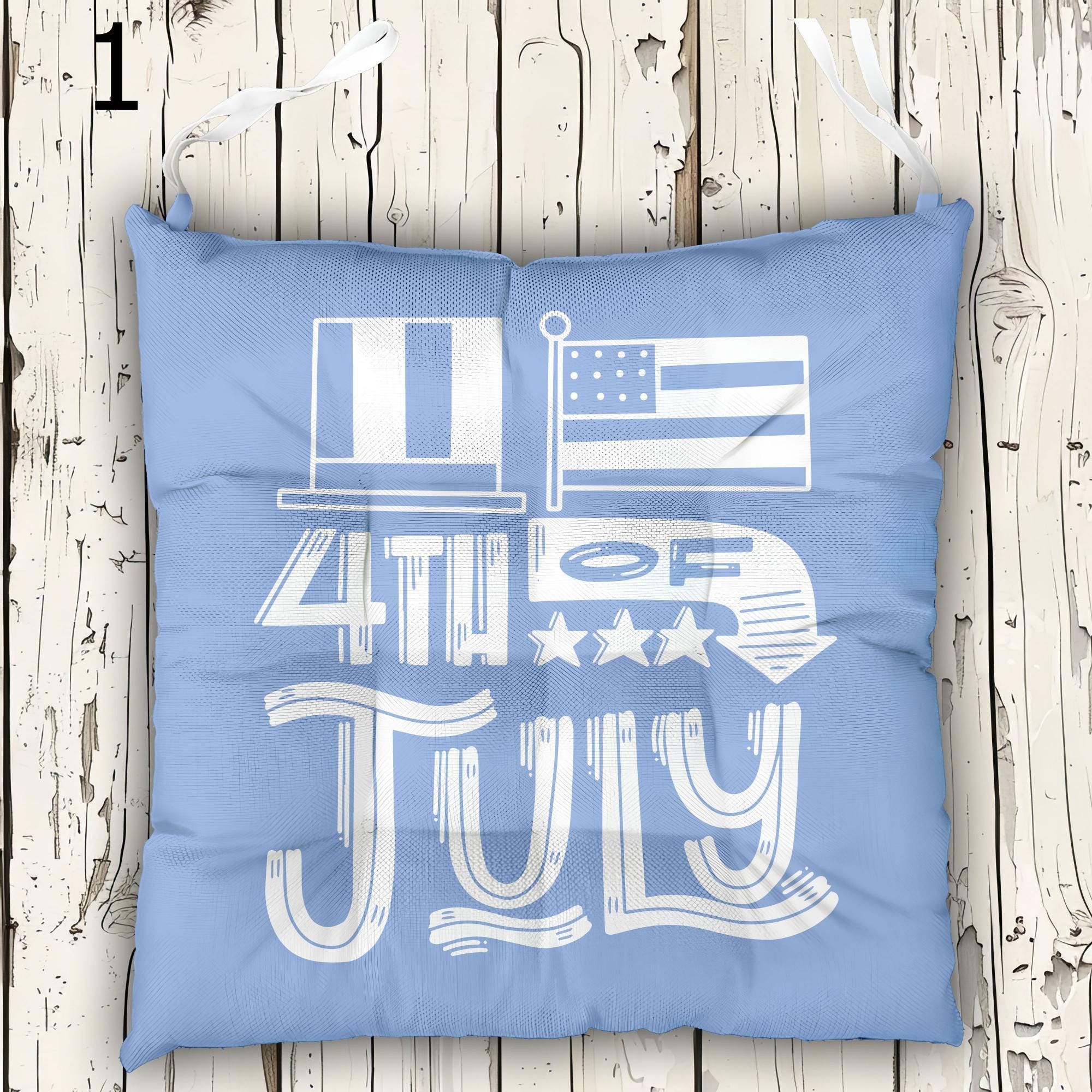 4th July Seat Pads, Independence Day Decor Chair Cushions, Patriotic Outdoor Indoor Chair Cushion With Ties, USA 4th July Tie-On Chair Pads