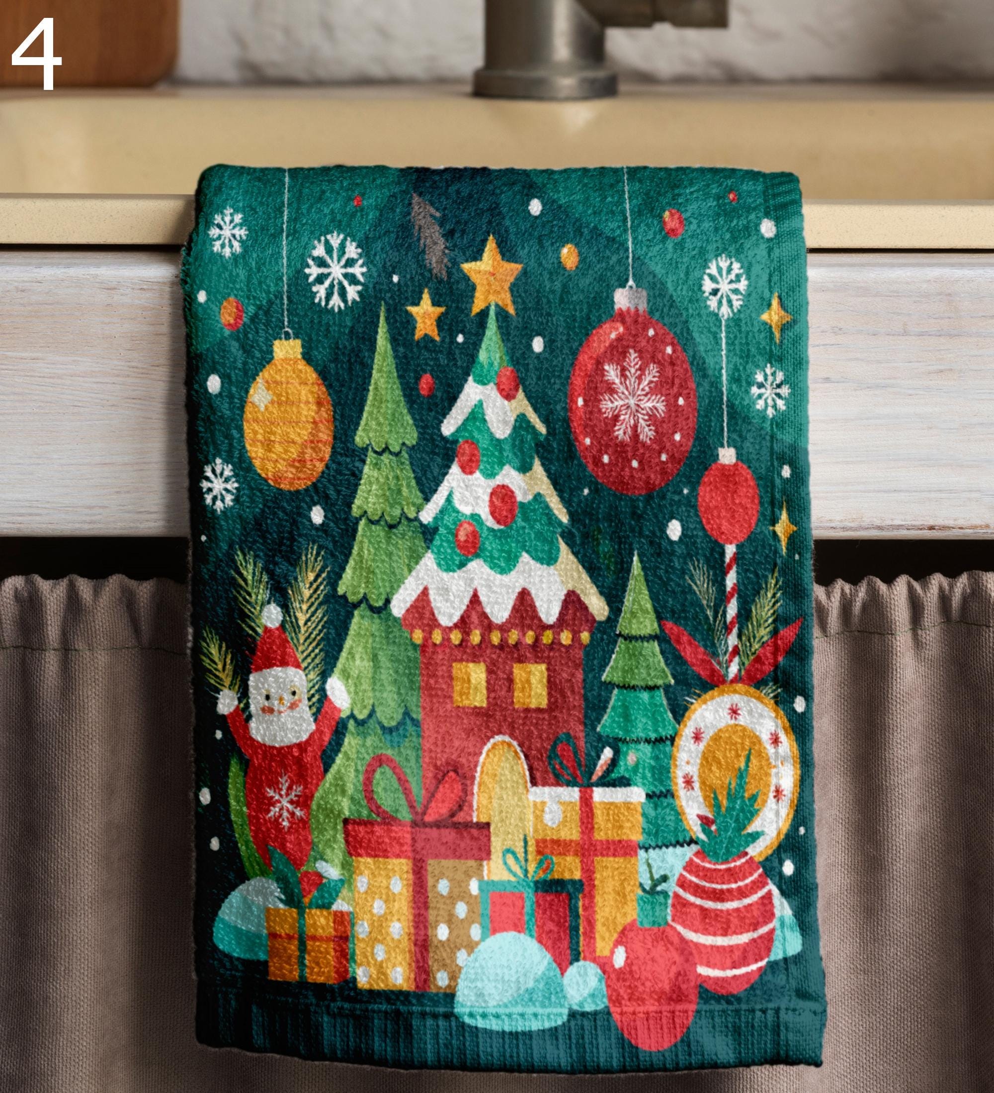 Mery Christmas Tea Towel, Xmas Pine Tree Tea Towel, Christmas Cane Kitchen Towel, Xmas Kitchen Decor Hand Towel, Christmas House Tea Towels