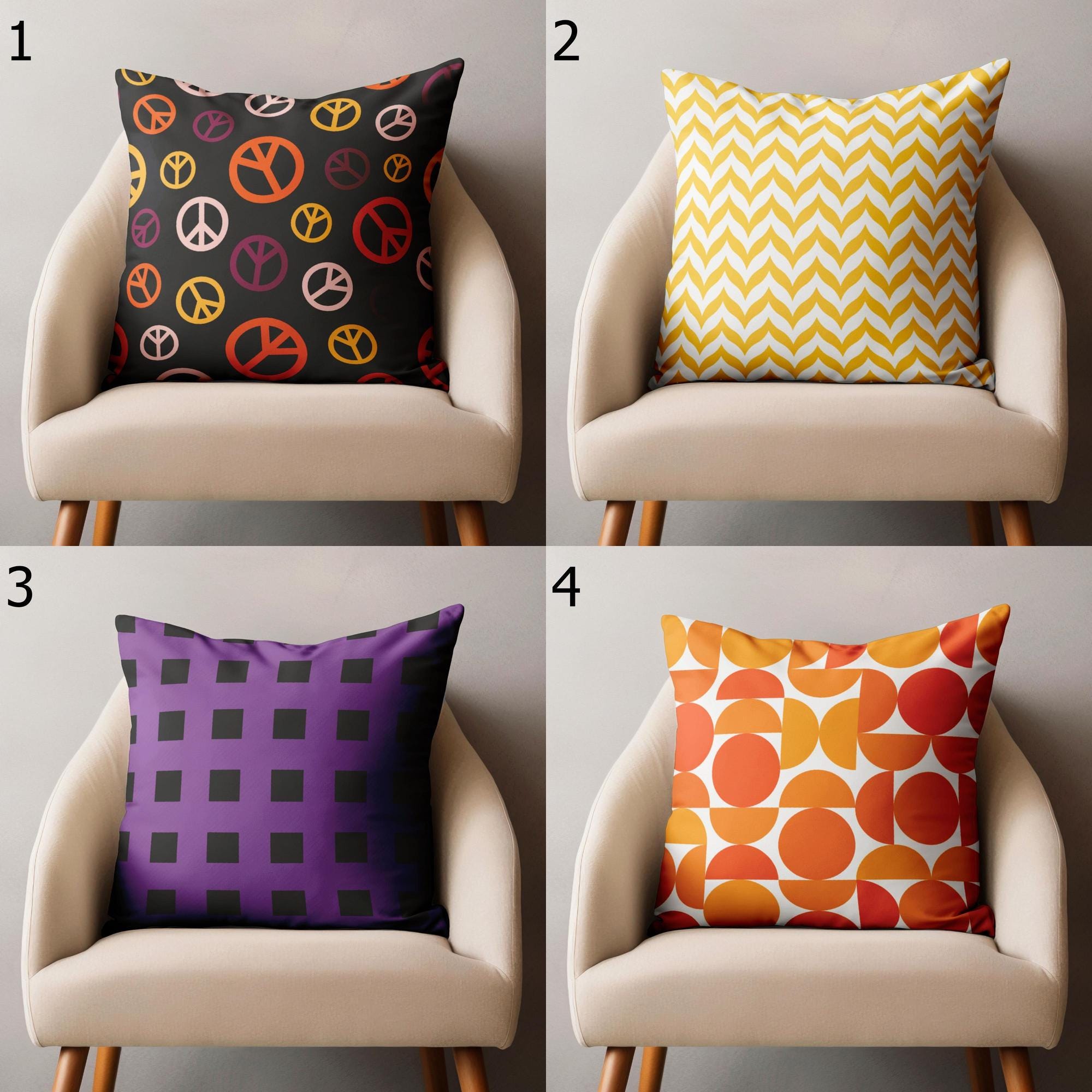 Retro 70s Pillow Covers, Retro Pillowcase, Mid Century Modern Pillow Cover, Retro 80s Cushion Cover, 70s Hippie Pillowcase, MCM Pillowcase