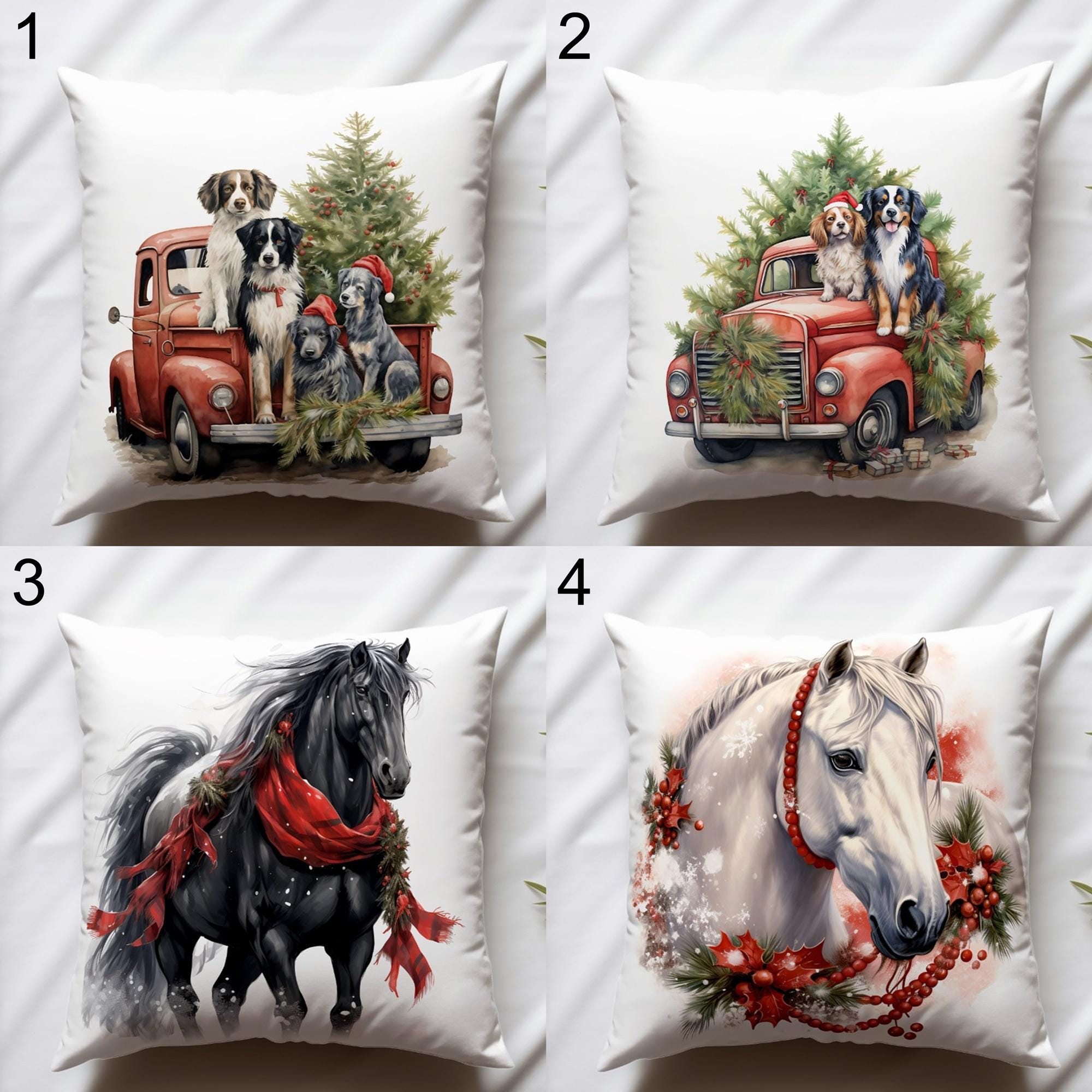 Christmas Truck Pillow Cover, Xmas Dogs Throw Pillow Cover, Xmas Pine Trees Pillowcase, Christmas Horses Pillowcase, Xmas Animals Pillowcase