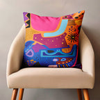 Abstract Throw Pillow Cover, Multicolor Boho Abstract Face Pillowcase, Multicolor Abstract Line Pillow Cover, Boho Abstract Cushion Cover