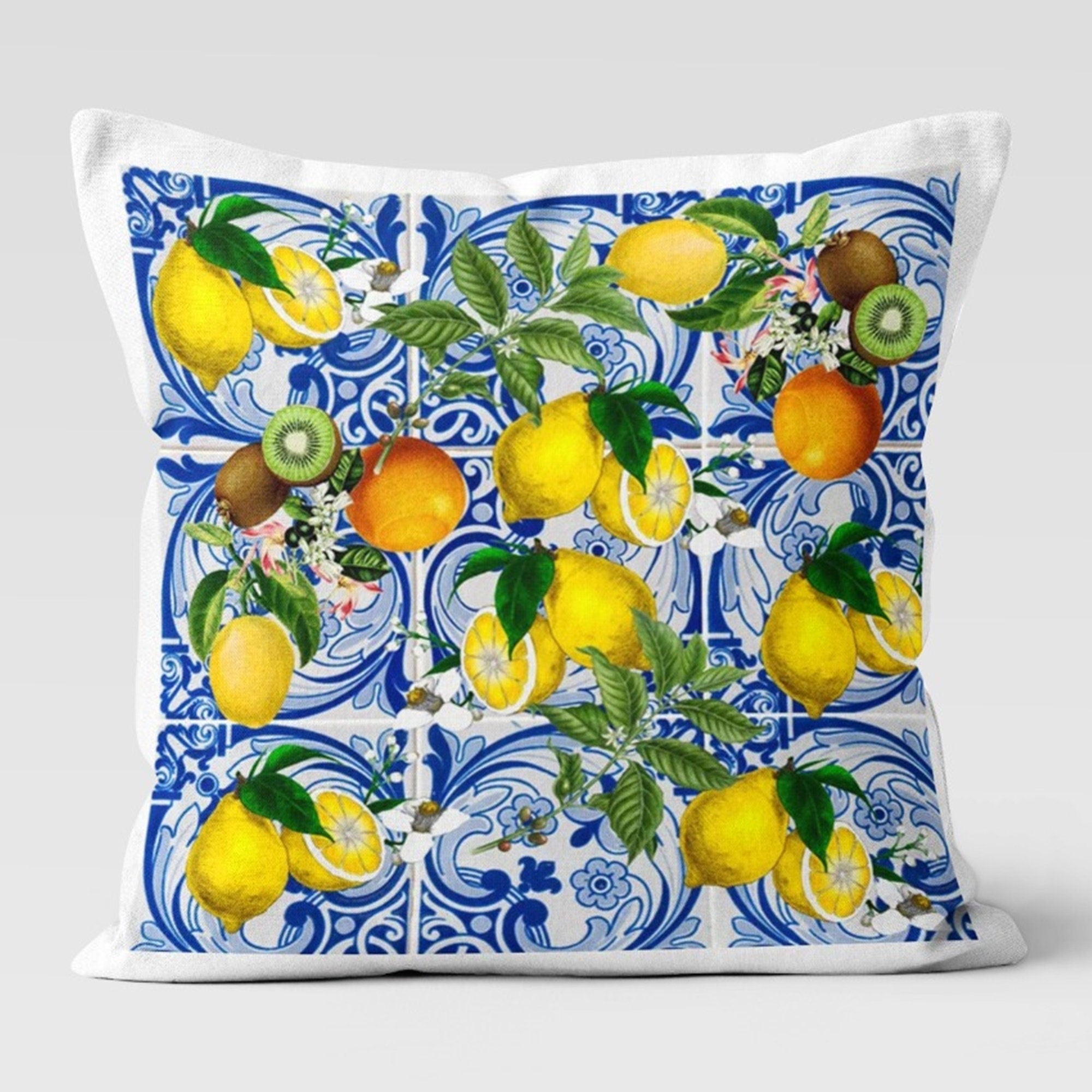 Lemon Pillow Covers, Outdoor Lemon Pillows, Lemon Cushion, Floral Summer Pillow, Lemon Kitchen Decor, Lemons Home Decor, Summer Pillow