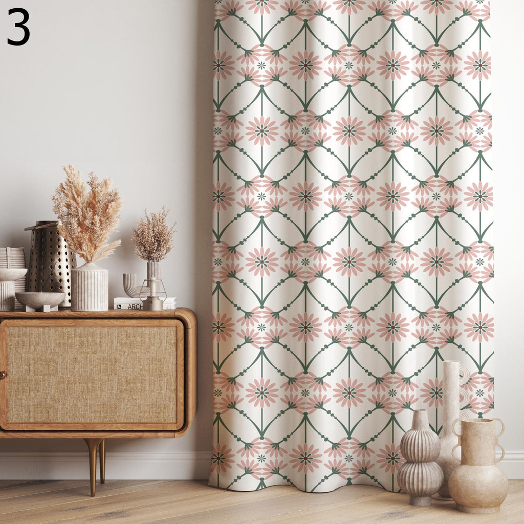 Retro Window Curtains, Retro Flowers Curtains, 70s Floral Curtain, Mid Century Style Printed Curtain, MCM Print Panel Curtains, 80s Drapes