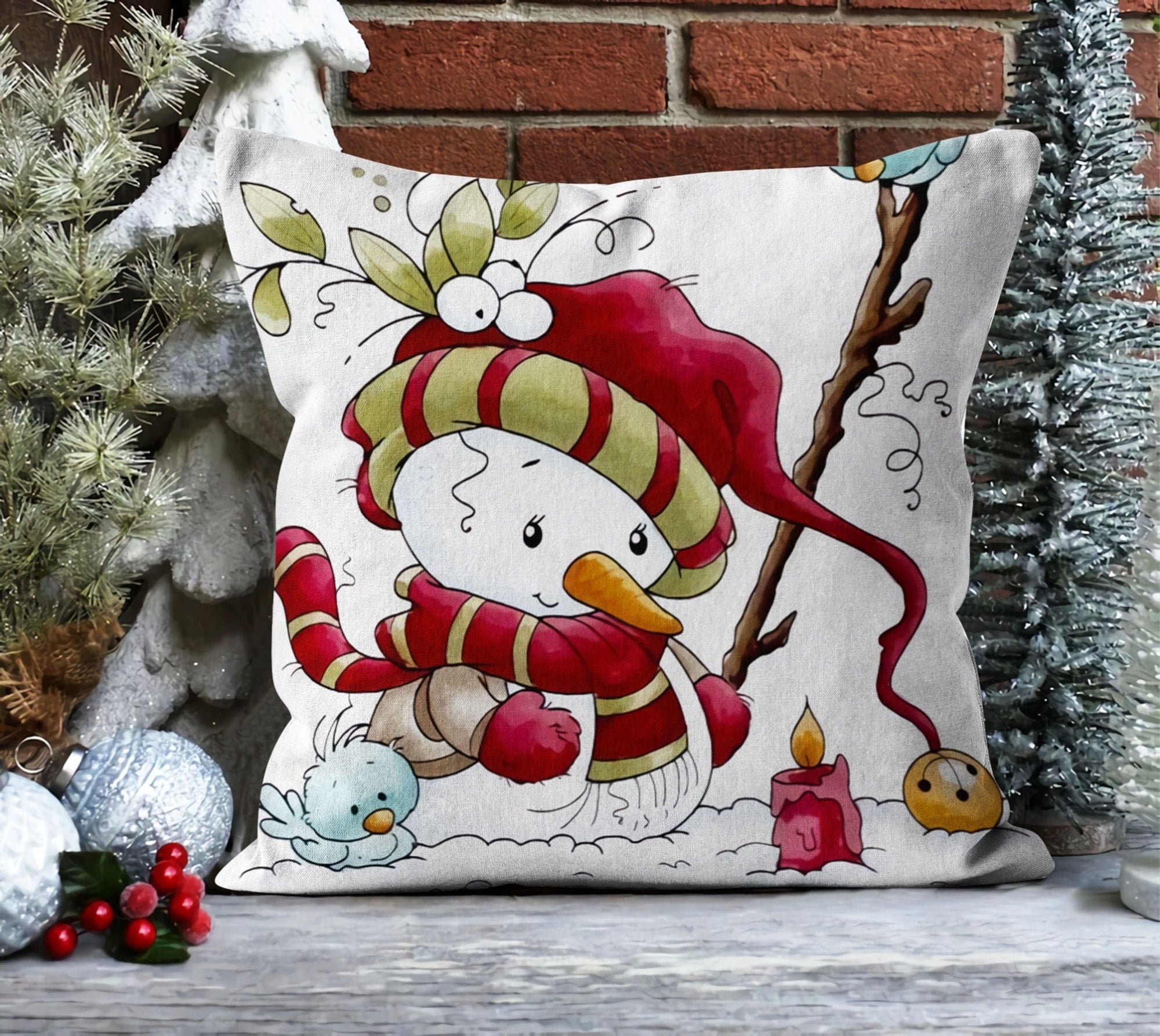 Christmas Pillowcase, Snowman Christmas Pillow Cover, Snowflakes Christmas Pillow Cover, Xmas Holiday Decor, Christmas Home Decor