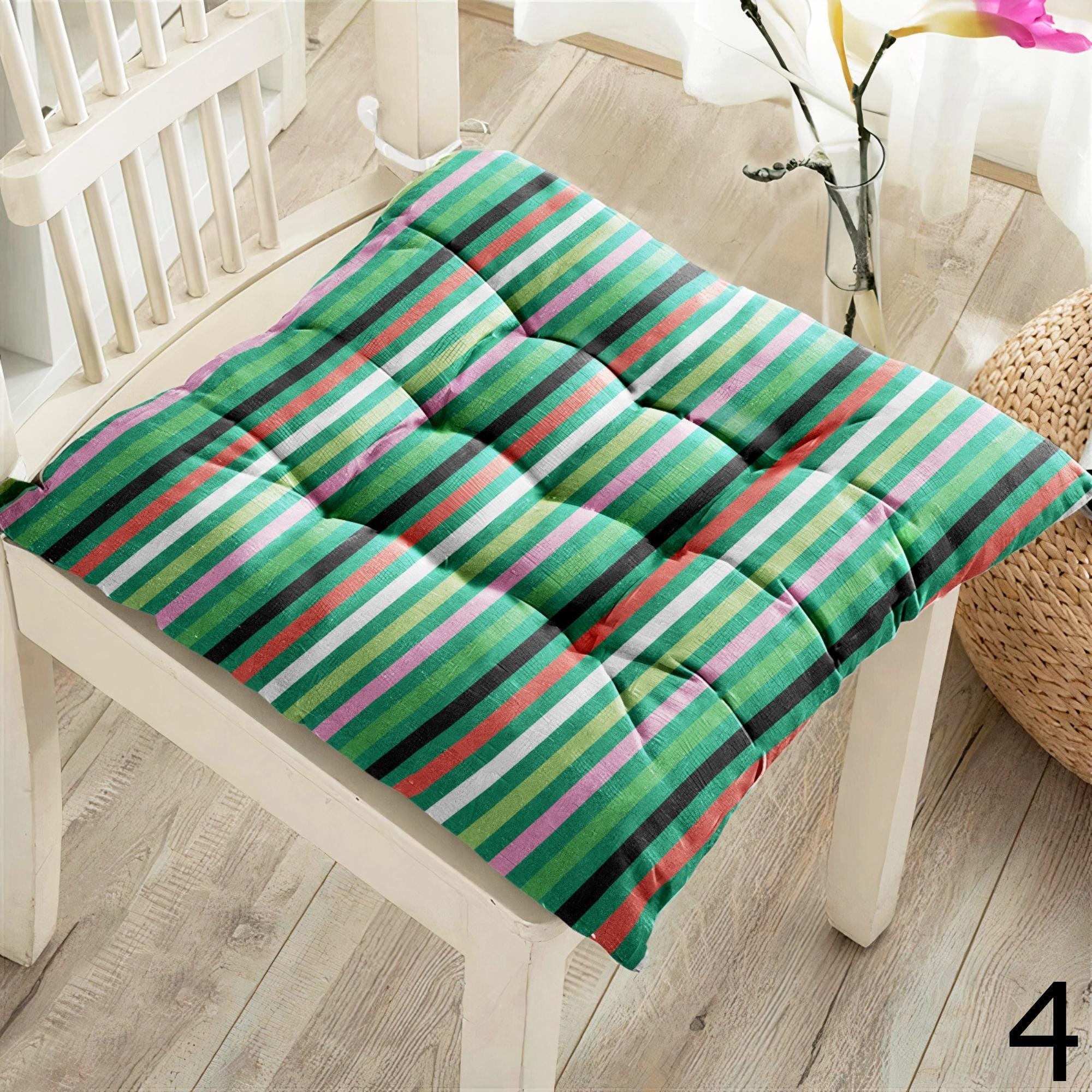 Striped Chair Pad Cushions, Wave Pattern Kitchen Cushion, Modern Seat Cushion, Colorful Striped Chair Pillows, Patio Chair Pad
