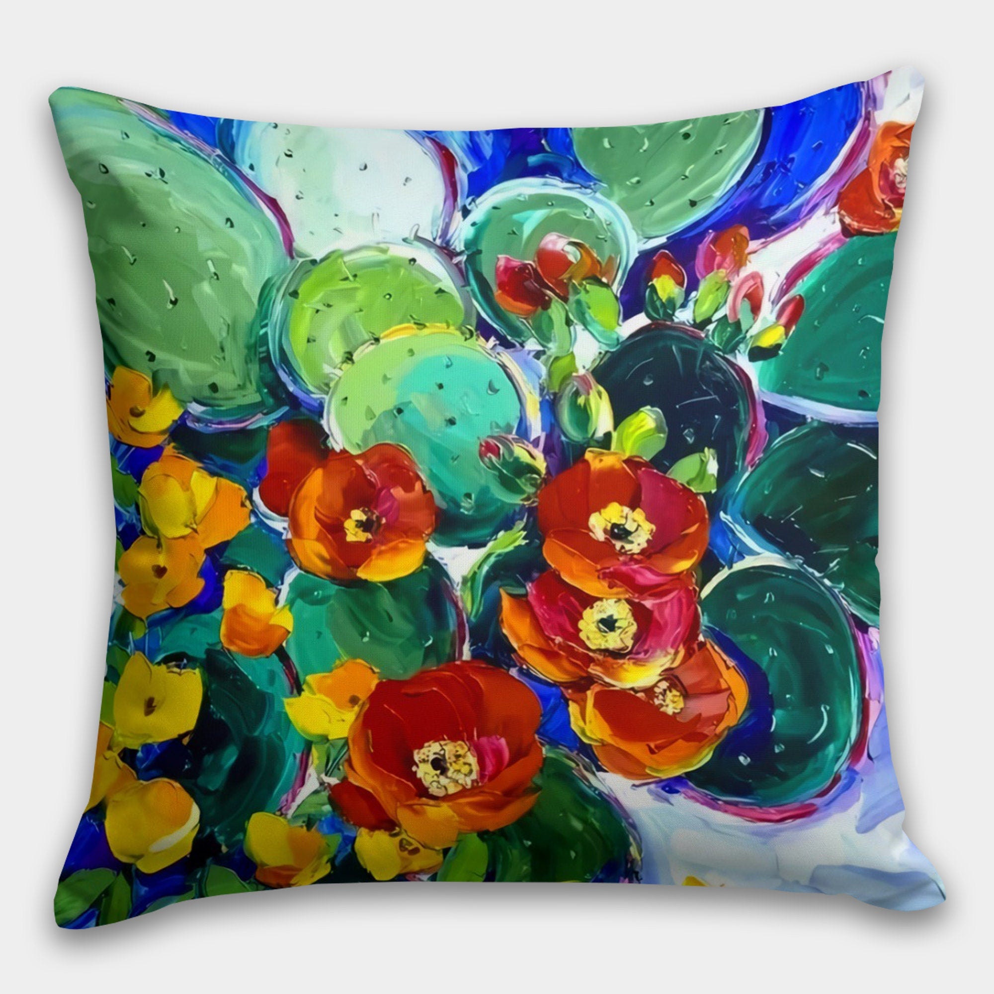 Colorful Cactus Pillow Cover, Succulent Cactus Cushion Covers, Succulent Flowers Pillow Covers, Succulent Digital Print Throw Pillow Covers