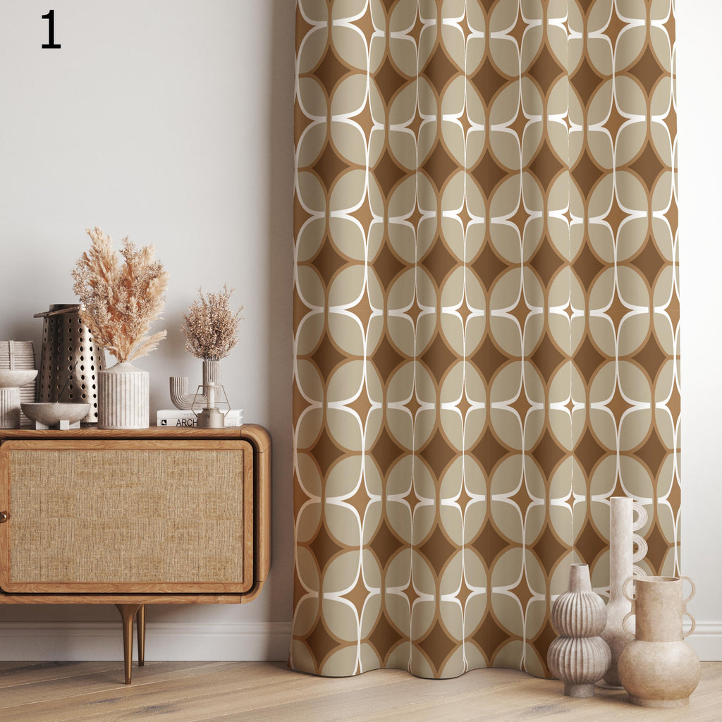 Retro Curtains, Mid Century Curtain Panels, MCM Geometric Abstract Blackout Curtain, Retro Grommet Curtain, 70s Print Drapes, 70s Curtains