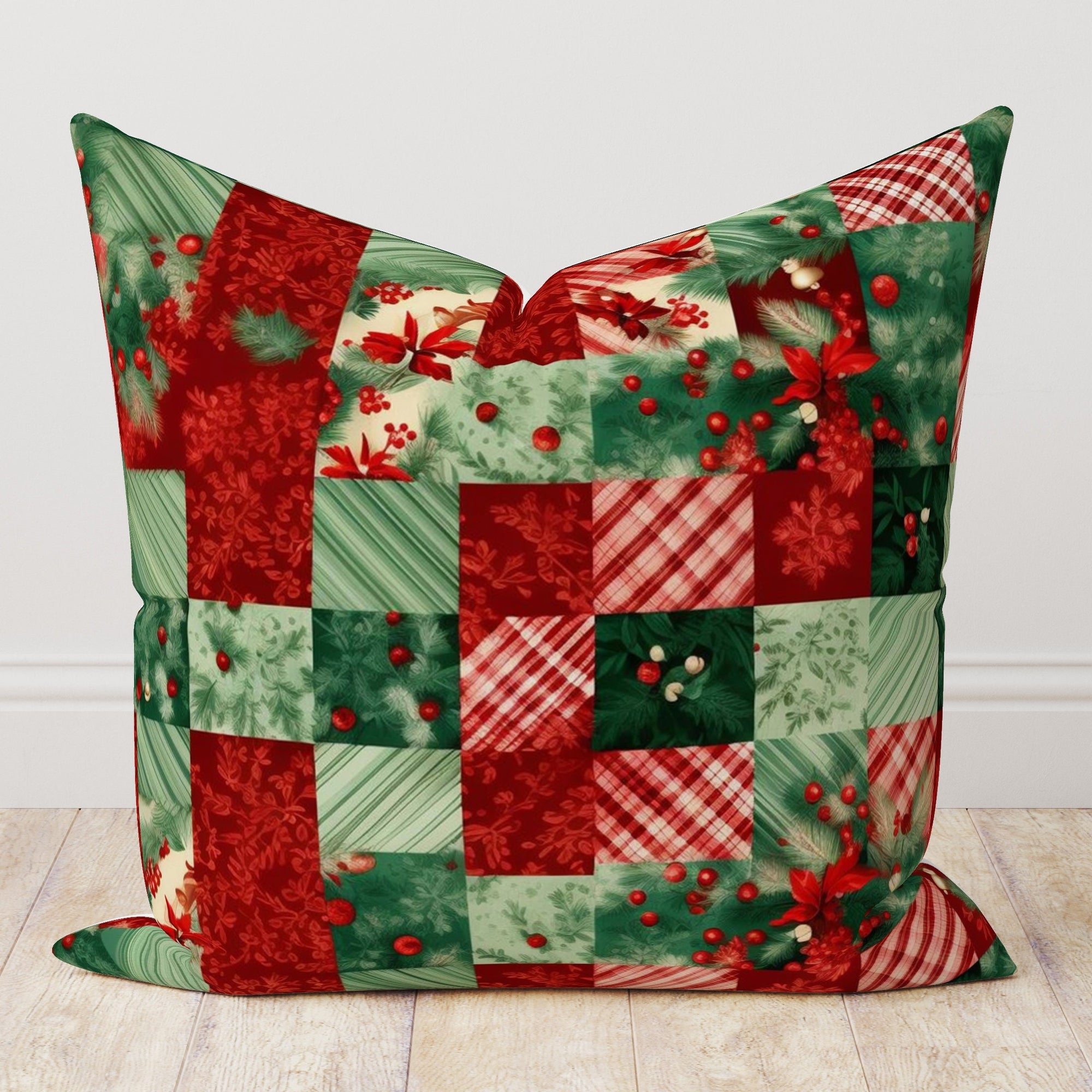 Holly Red Berry Flowers Pillow Cover, Christmas Pine Berry Cushion Cover, Floral Red Berries and Leaves Pillow Cover, Christmas Berry Pillow