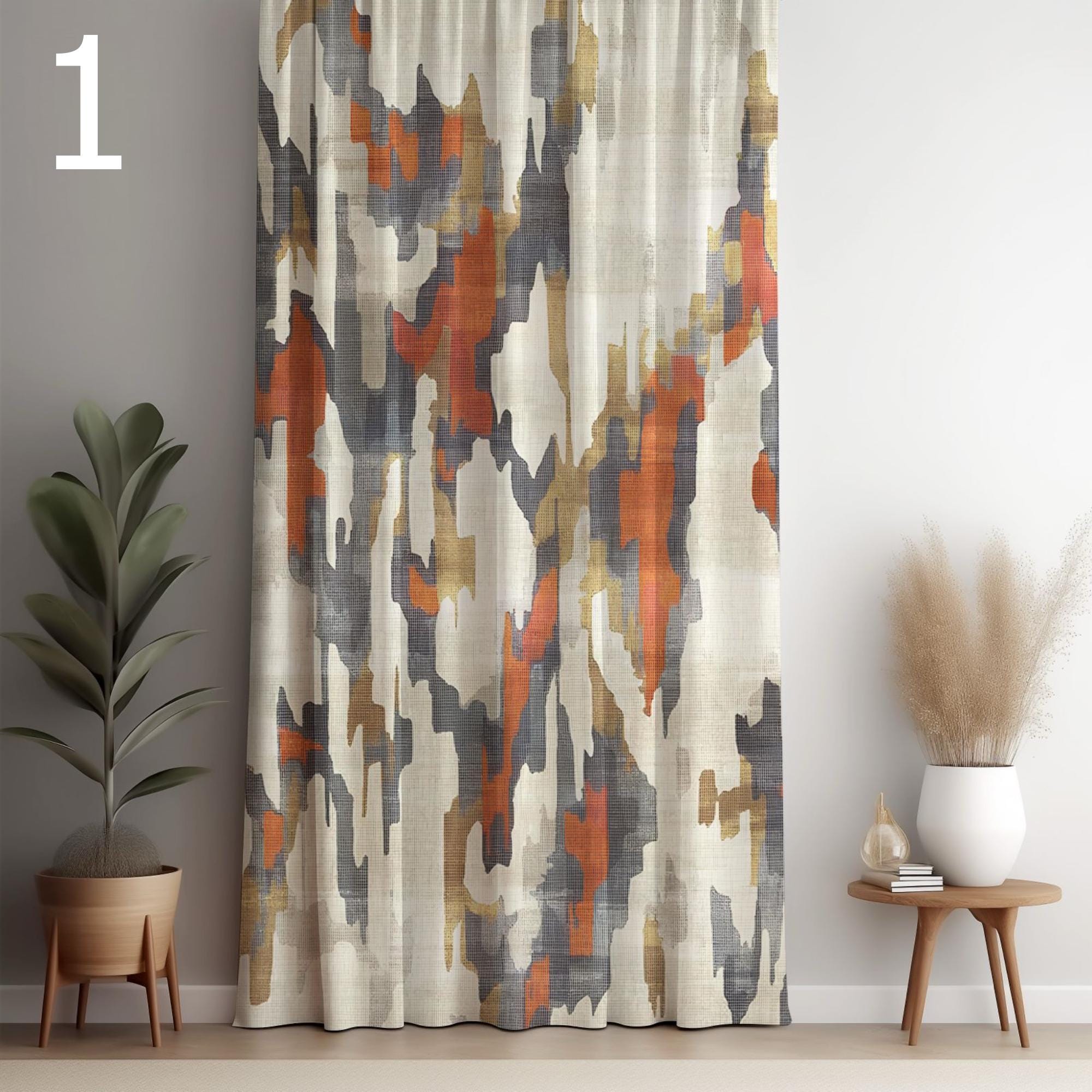 Bohemian Ikat Curtain Panels, Abstract Ethnic Drapes, Artistic Window Curtains, Vintage Eclectic Grommet Panels, Moroccan Style Drapes