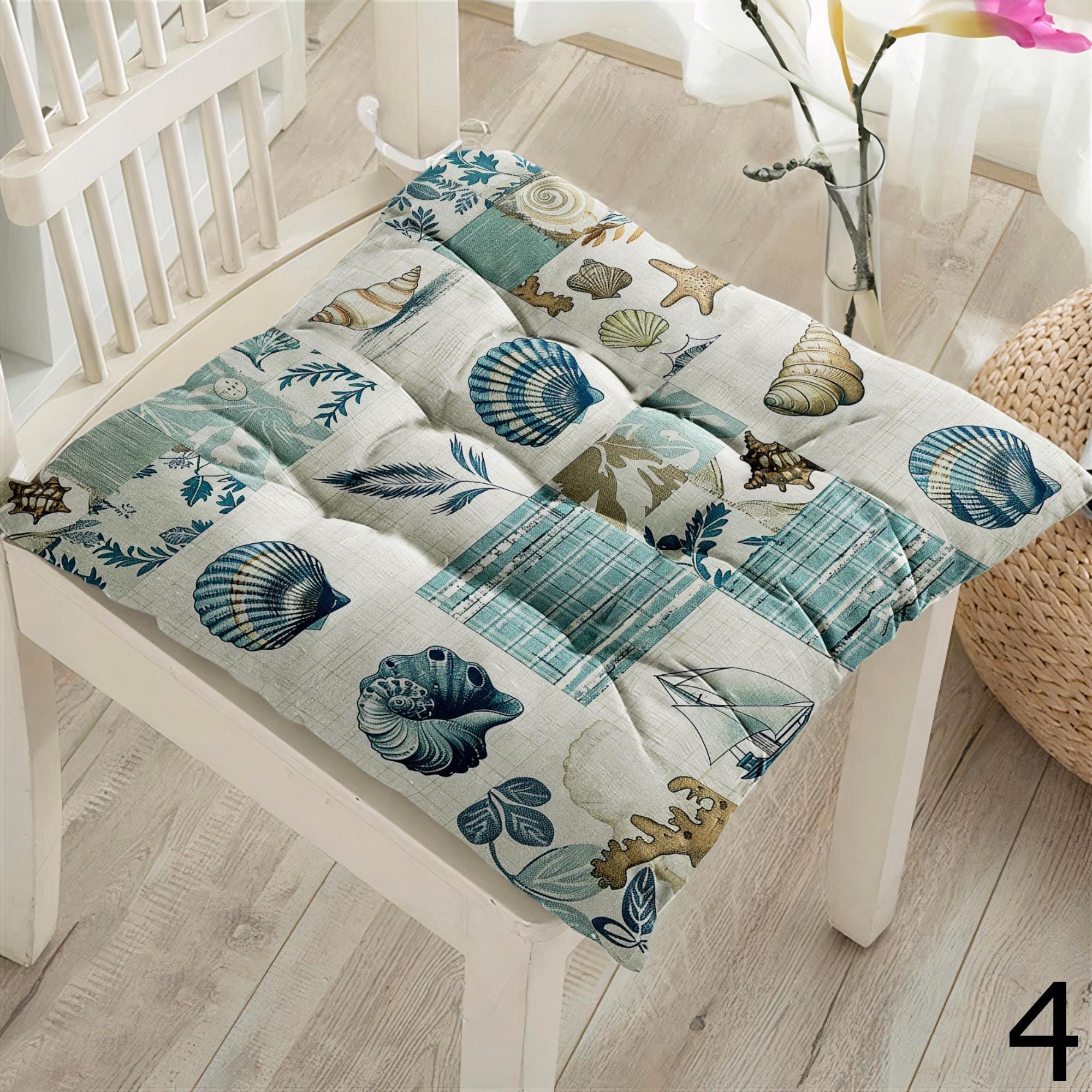 Starfish Coral Design Summer Patio Cushions, Nautical Ocean Seat Cushions, Coastal Sea Life Chair Pads, Beach Home Chair Cushions